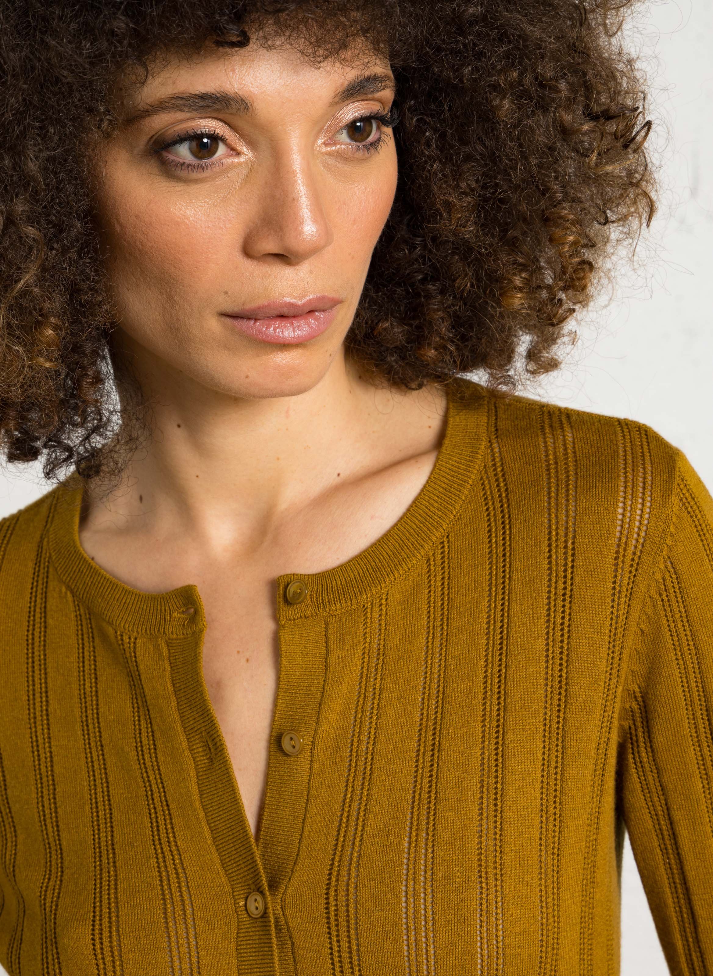 Round-neck straight cotton blend cardigan DES PETITS HAUTS Golden