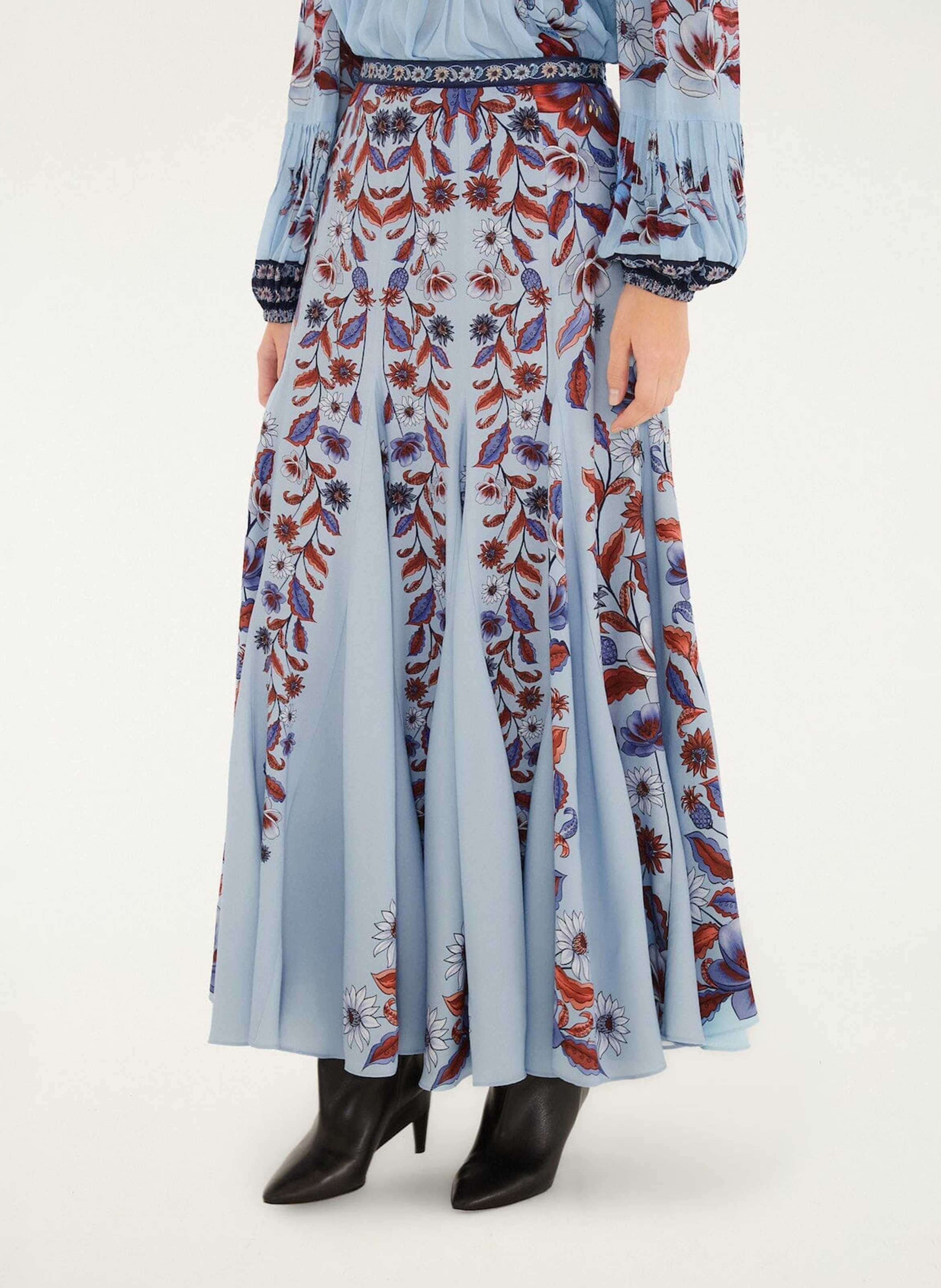 Long flared printed skirt FARM RIO Blue