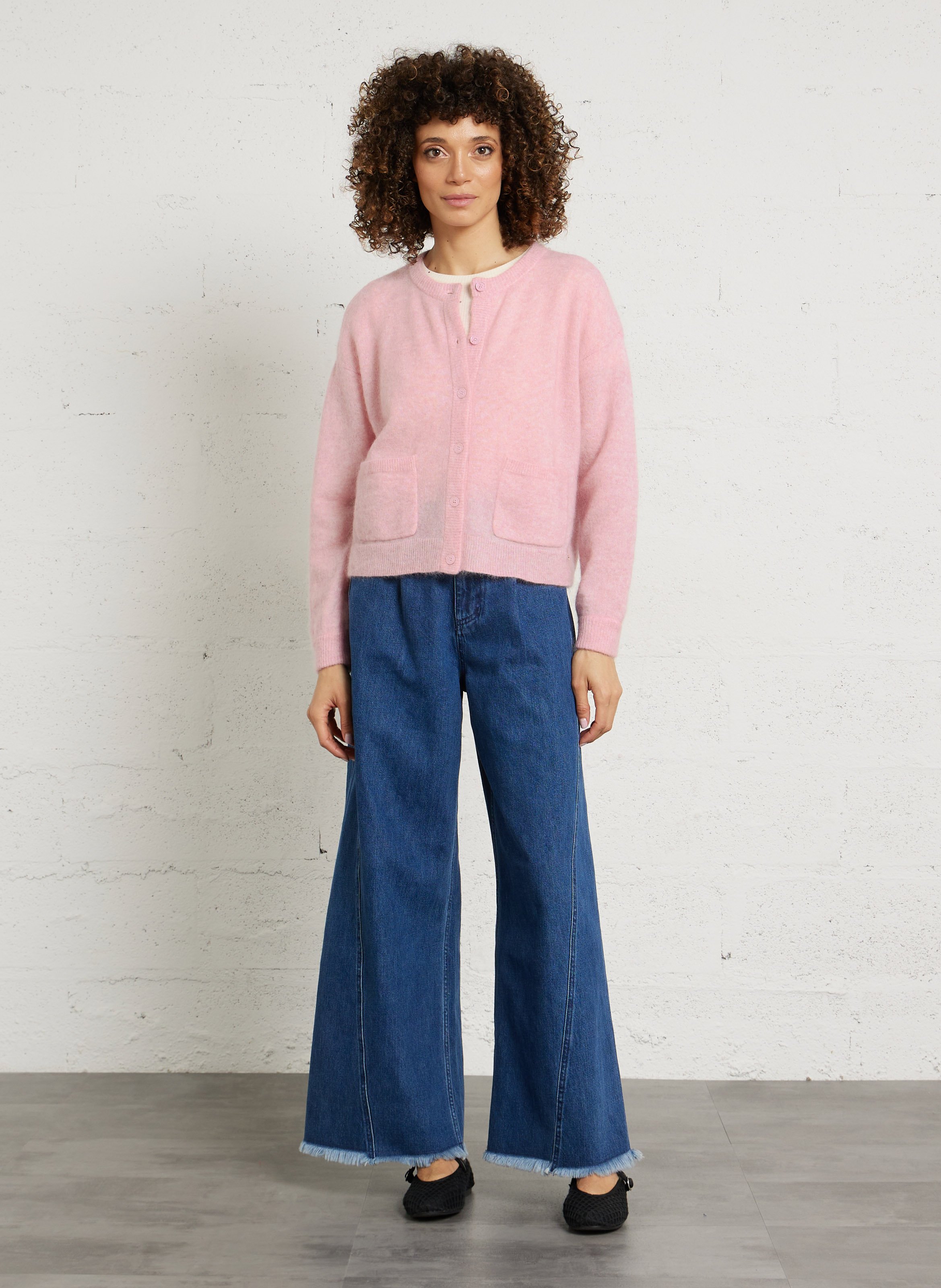 Weiter Rundhalsausschnitt-Pullover aus gemischtem Mohair DES PETITS HAUTS Rosa