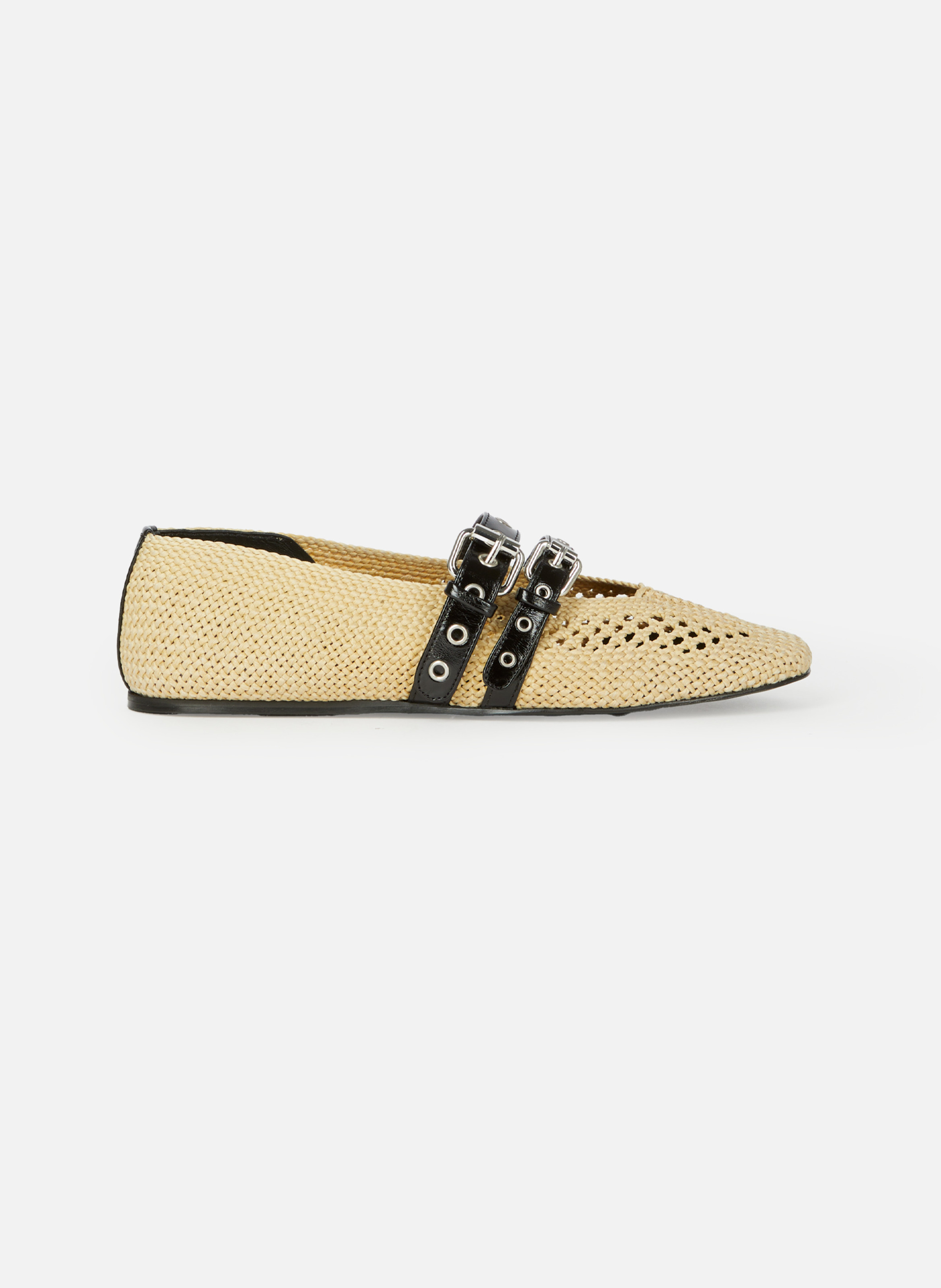 Raffia and leather ballerina flats THE KOOPLES Beige