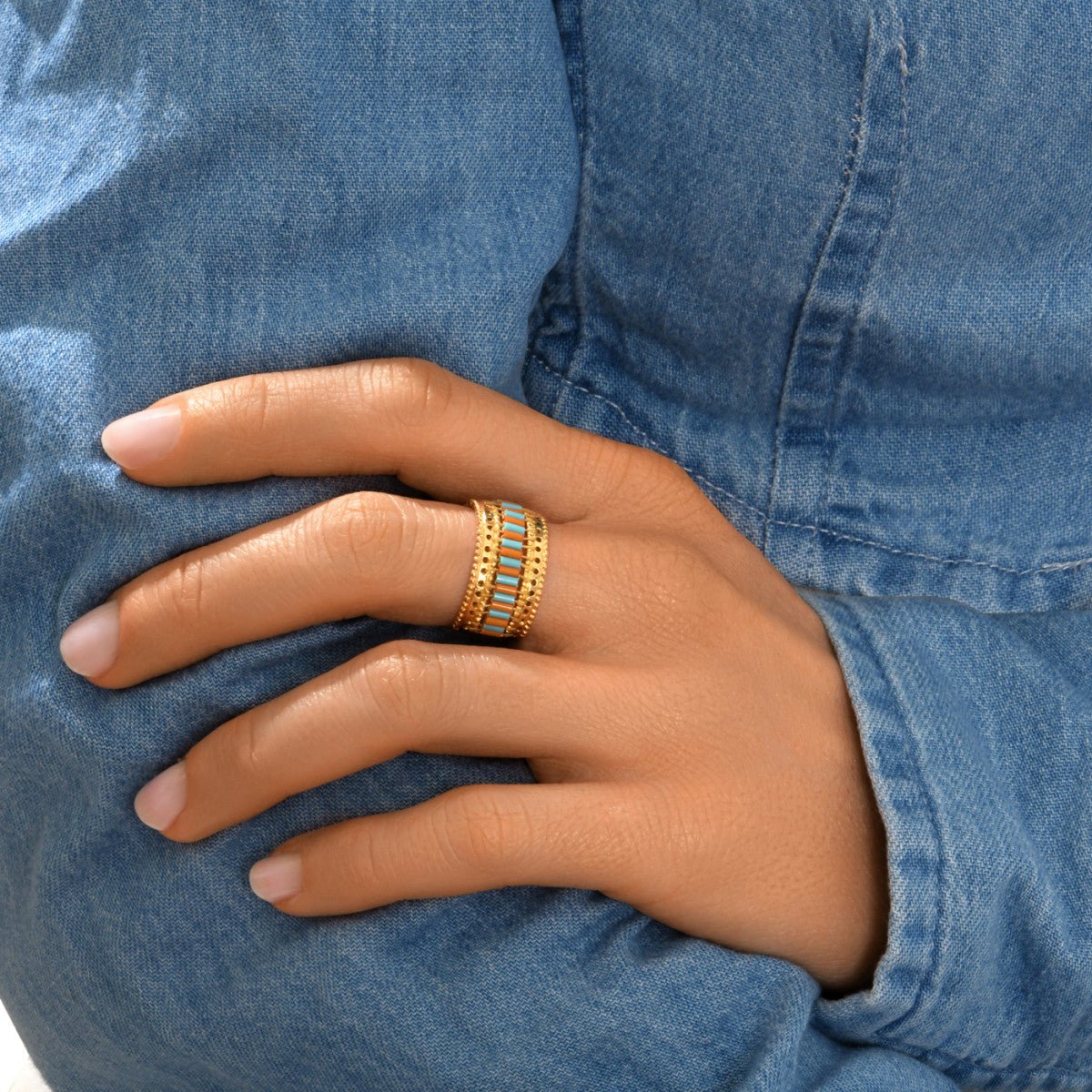 Bague medium ajustable   ajustable doré à l'or fin SATELLITE PARIS Vert