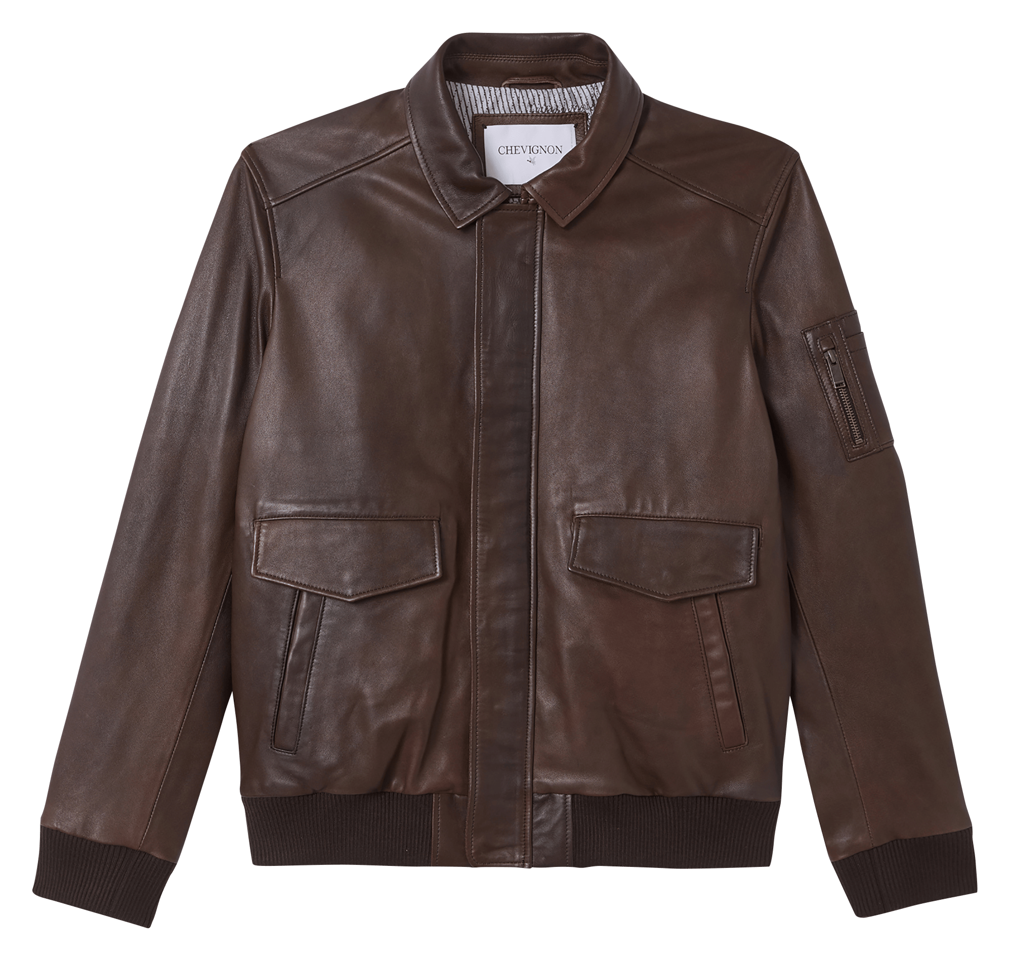 Veste col classique en cuir CHEVIGNON Marron