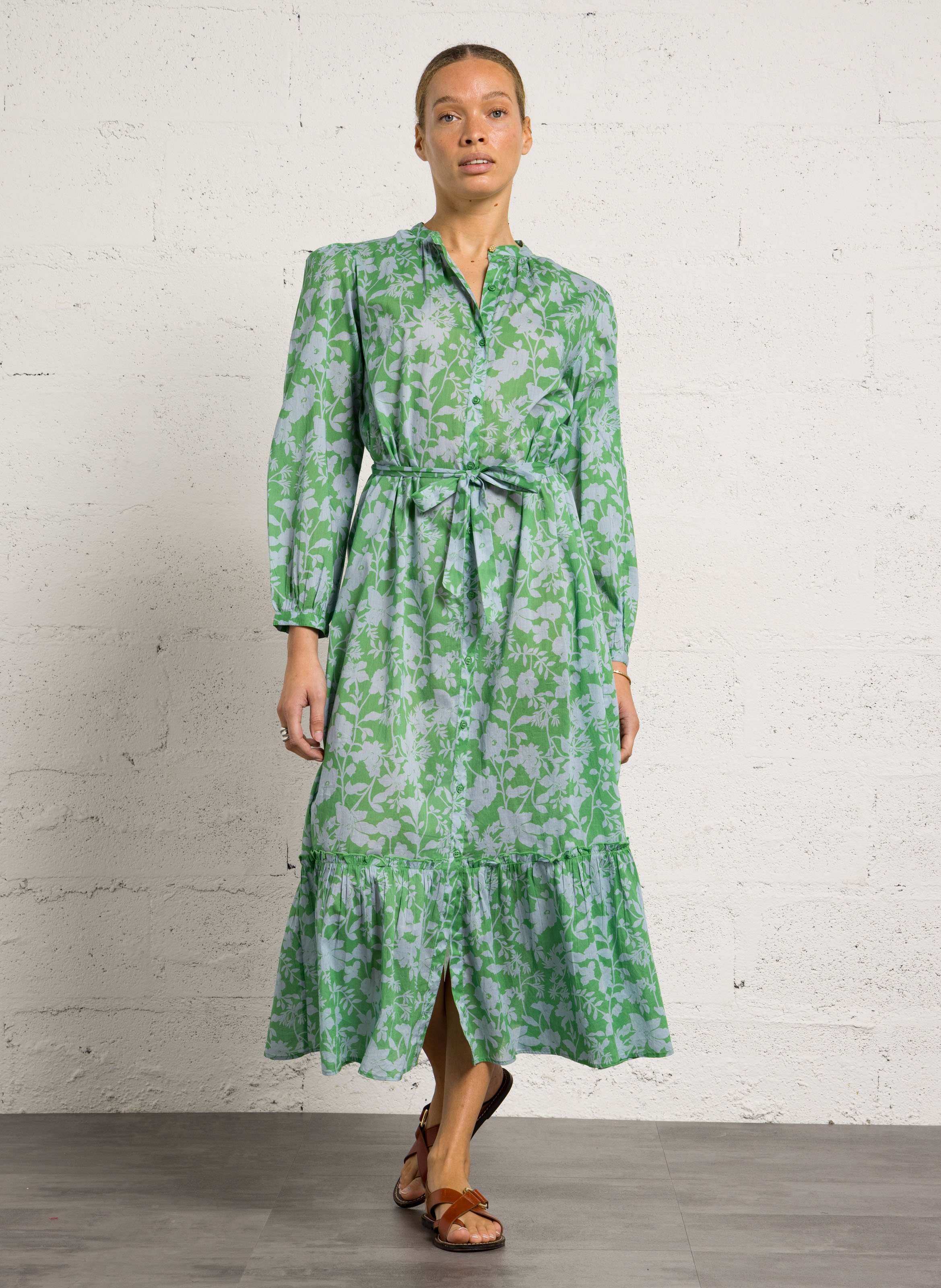 Long floral print dress PETITE MENDIGOTE Green