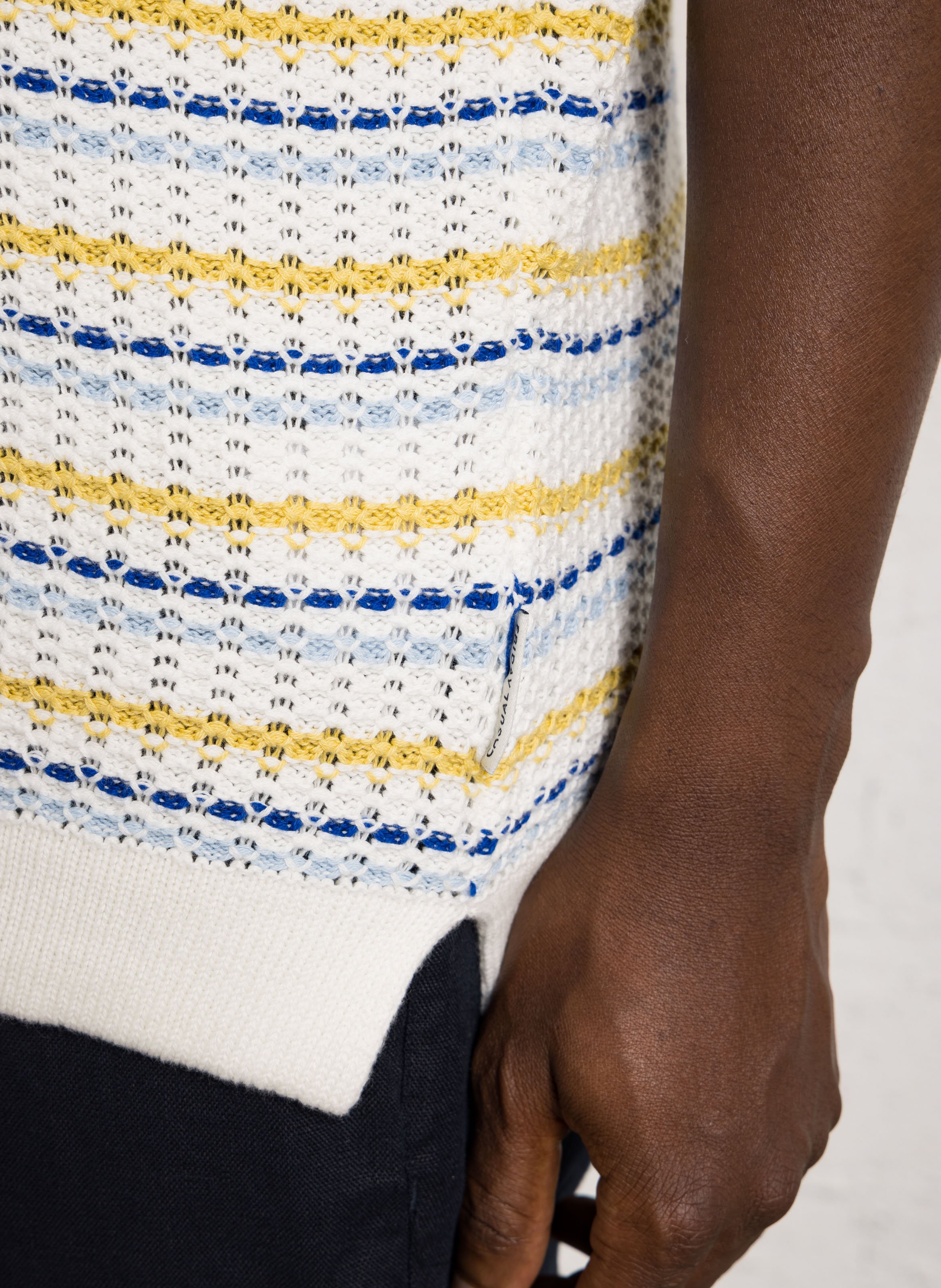 Polo manches courtes en maille rayée CASUAL FRIDAY Blanc