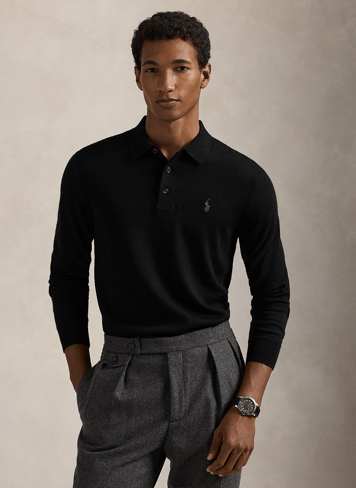 Polo droit manches longues en laine POLO RALPH LAUREN Noir