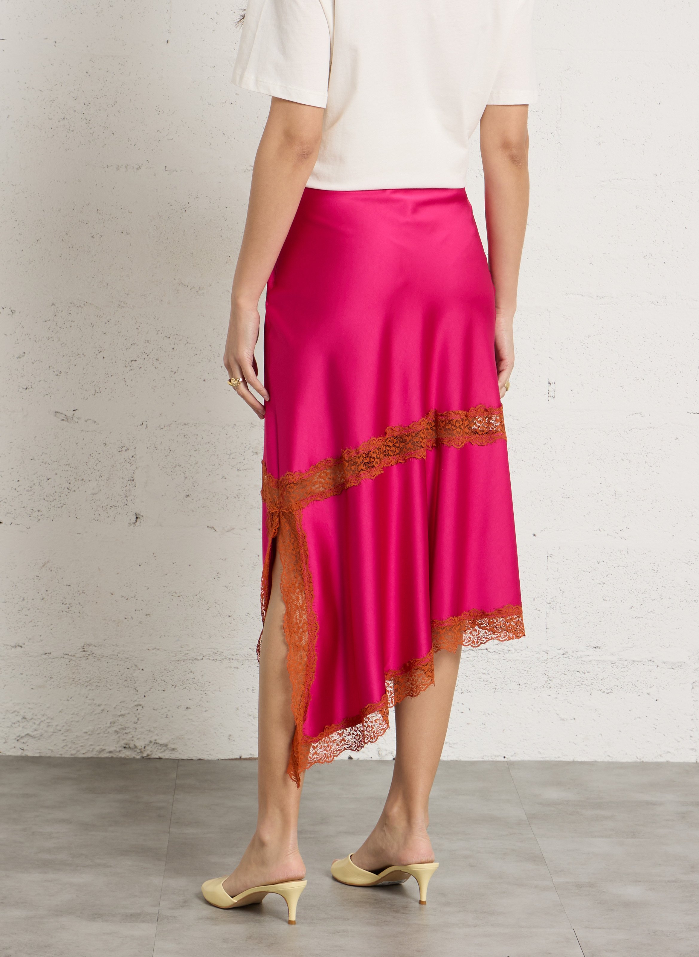 Asymmetric lace midi skirt IMPERIAL Pink