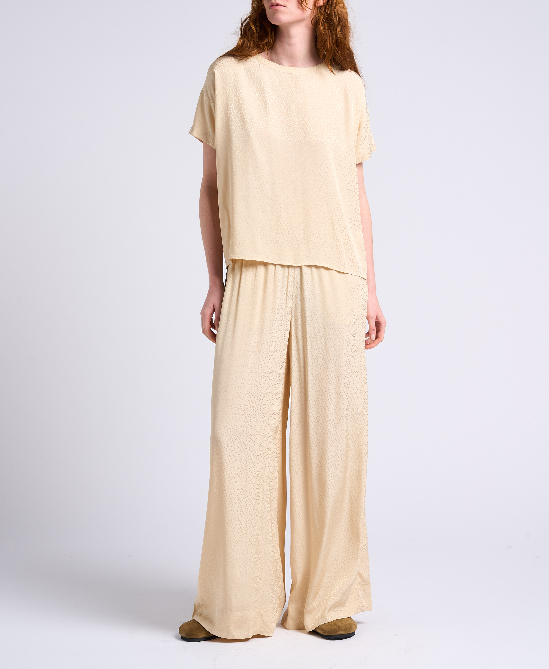 Tee-shirt ample à col rond en jacquard ATTIC AND BARN Beige