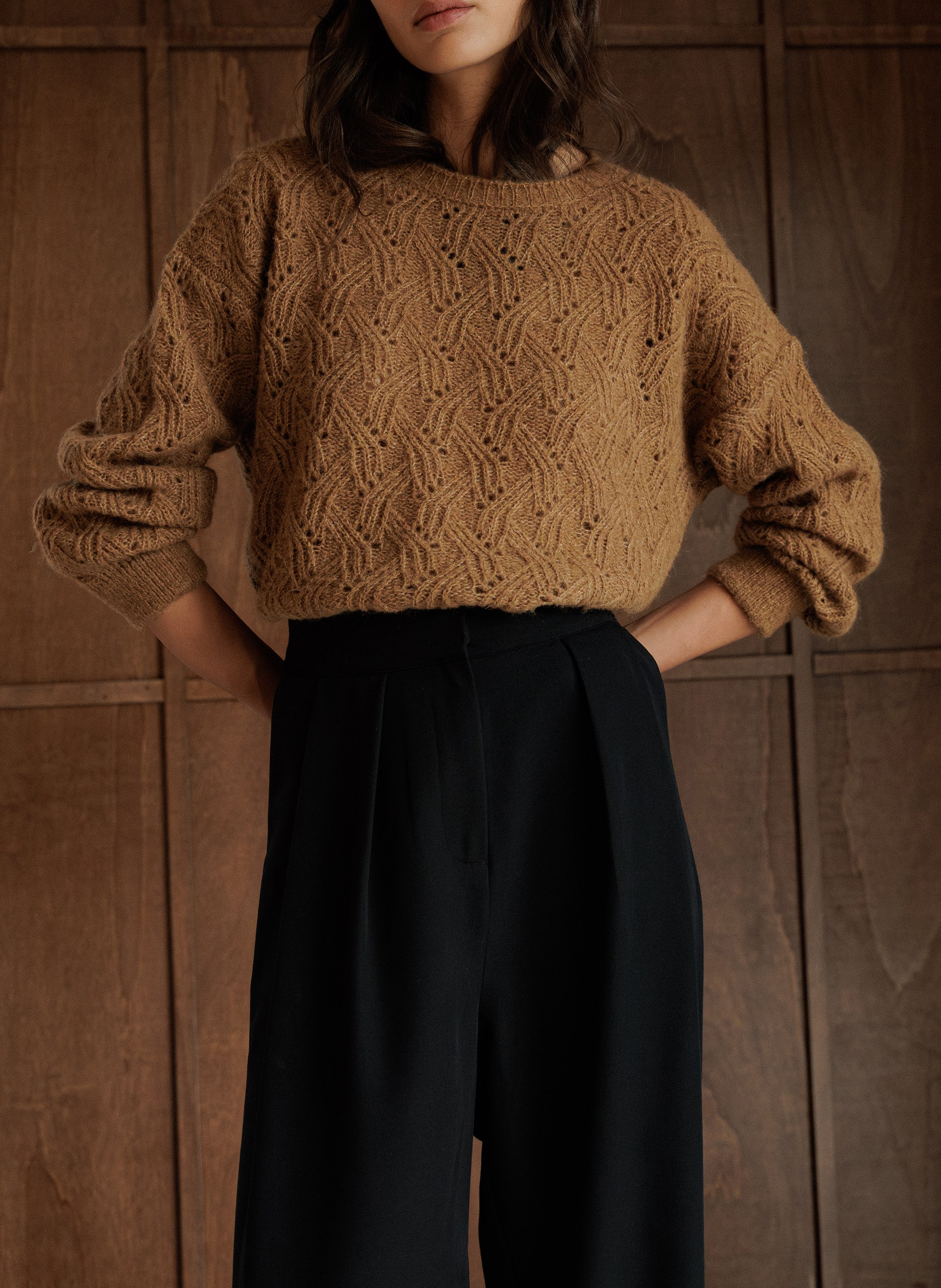 Oversized open-work sweater INDI & COLD Brown