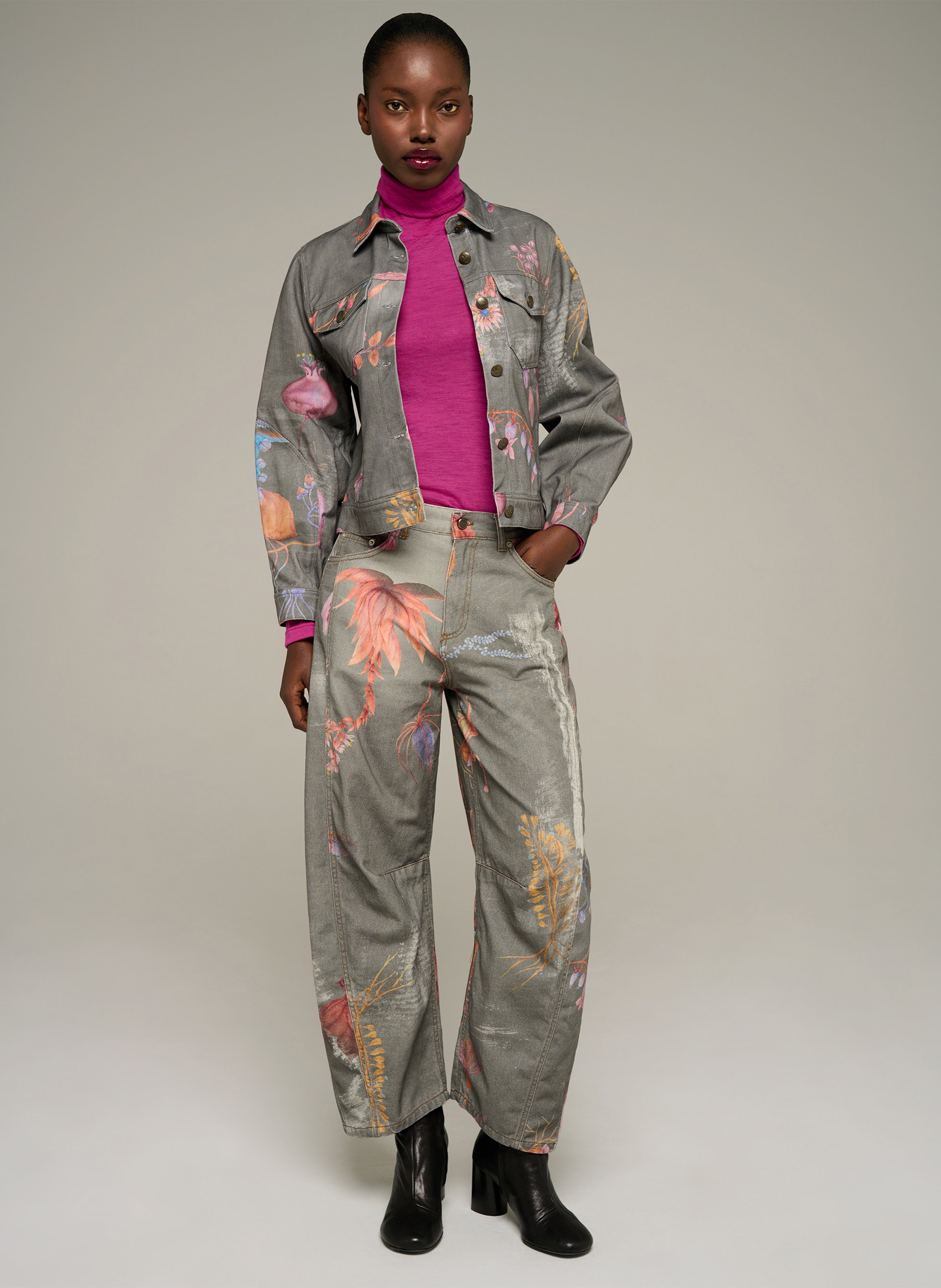 Veste en jean imprimée en coton COTELAC Gris