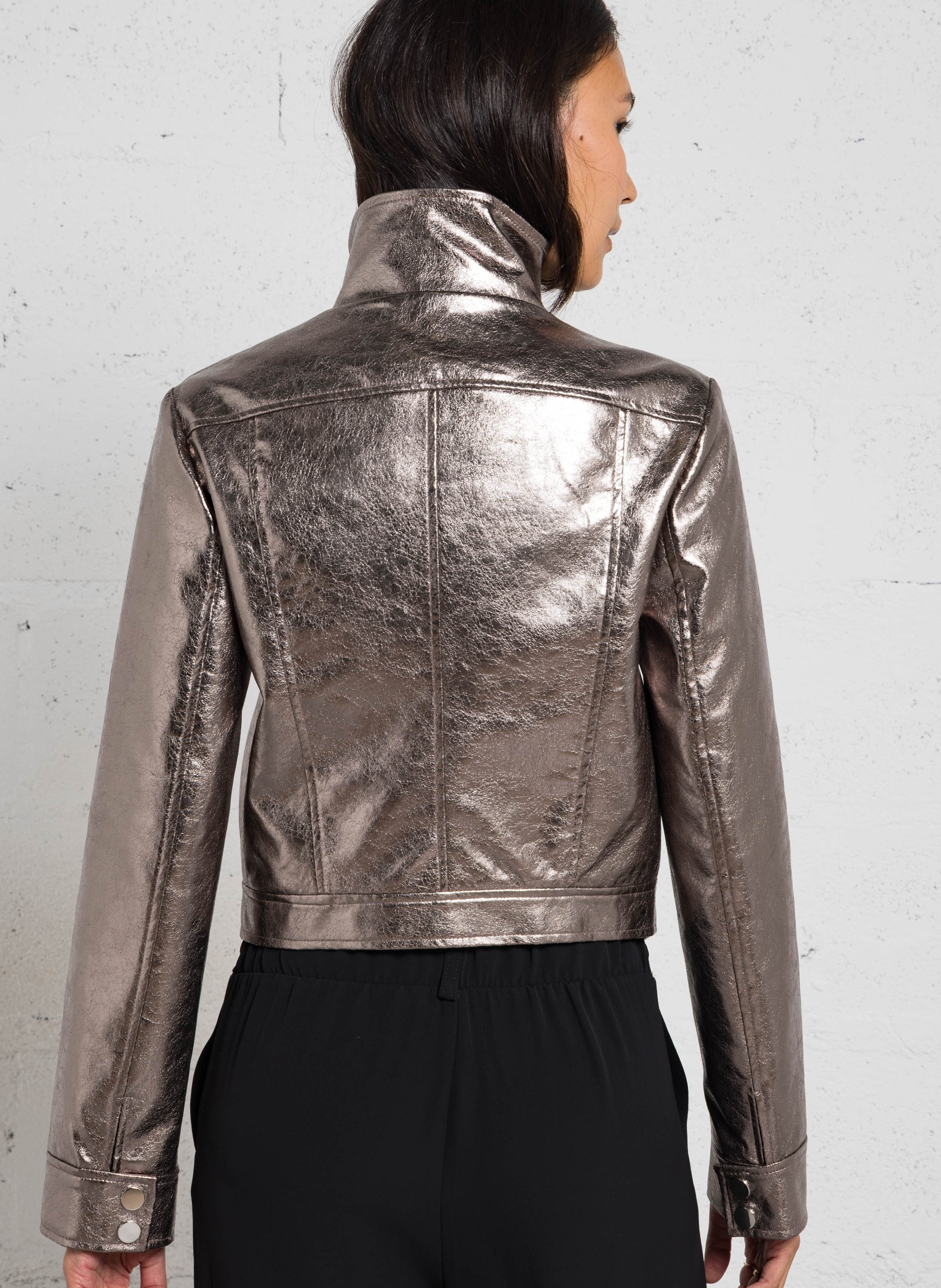 Straight metallic jacket with a high collar IMPERIAL Silver
