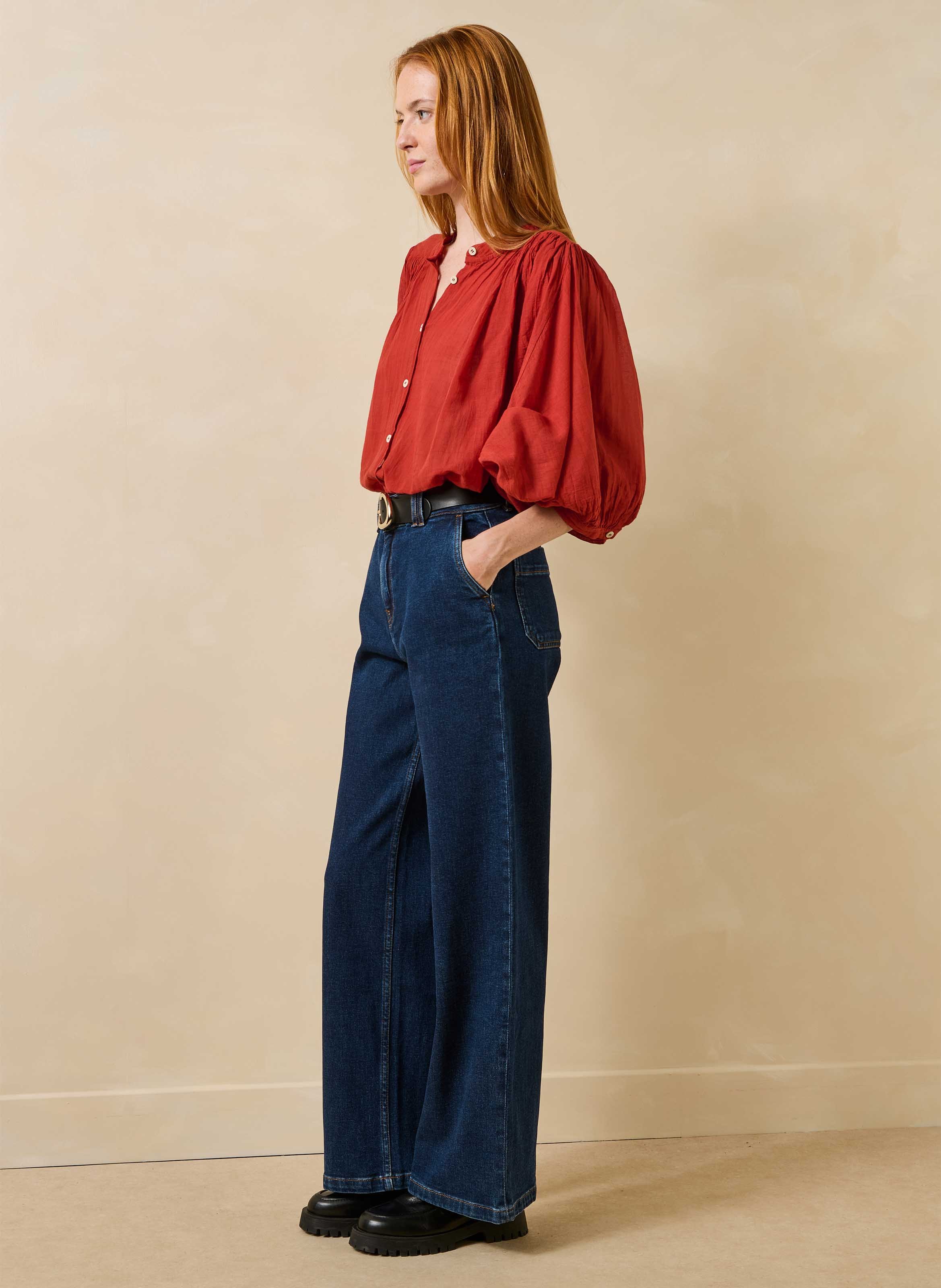 Jean large en coton bio mélangé LA FEE MARABOUTEE Bleu