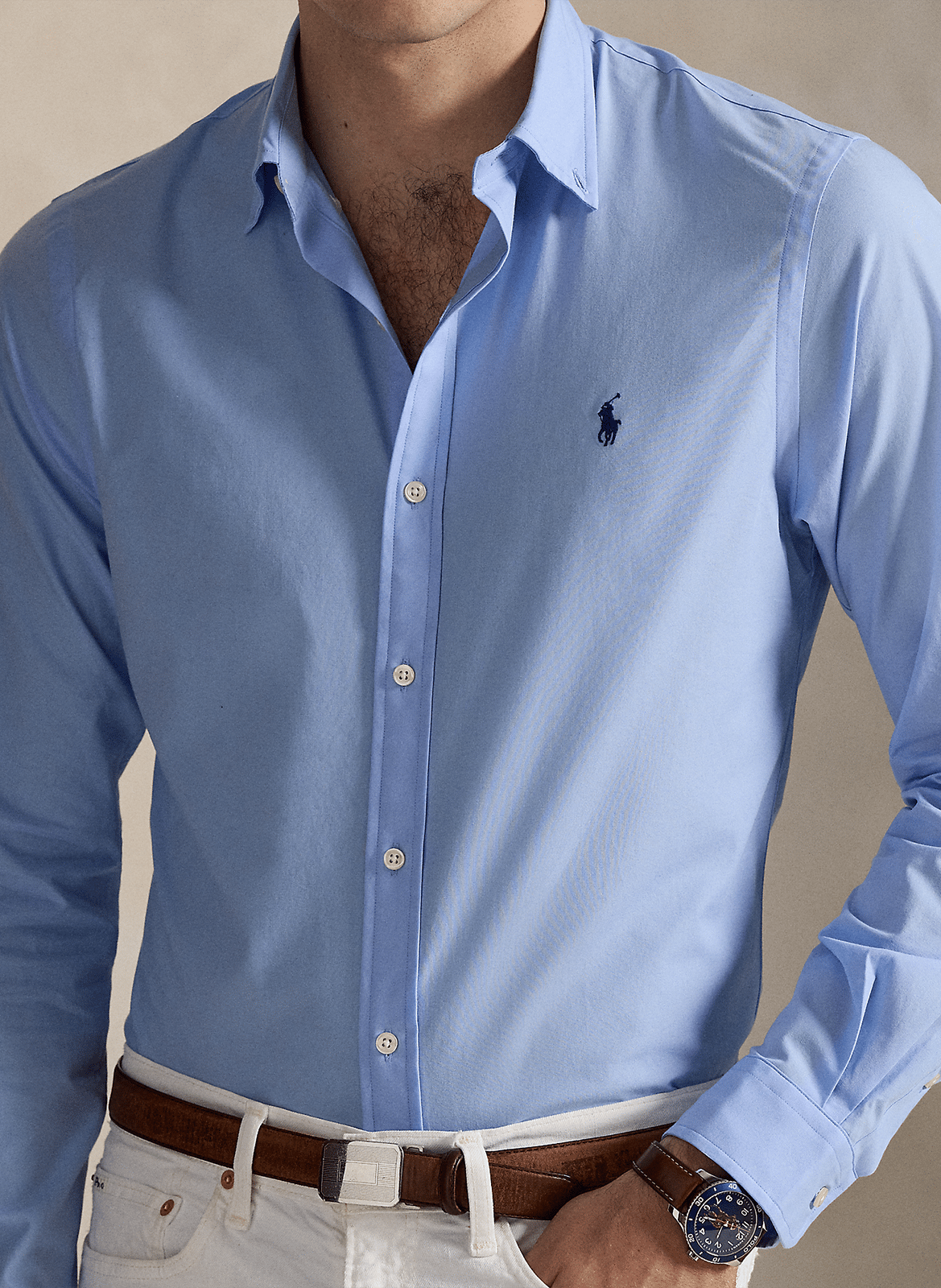 Cotton-blend straight-cut shirt with button-down collar POLO RALPH LAUREN Blue