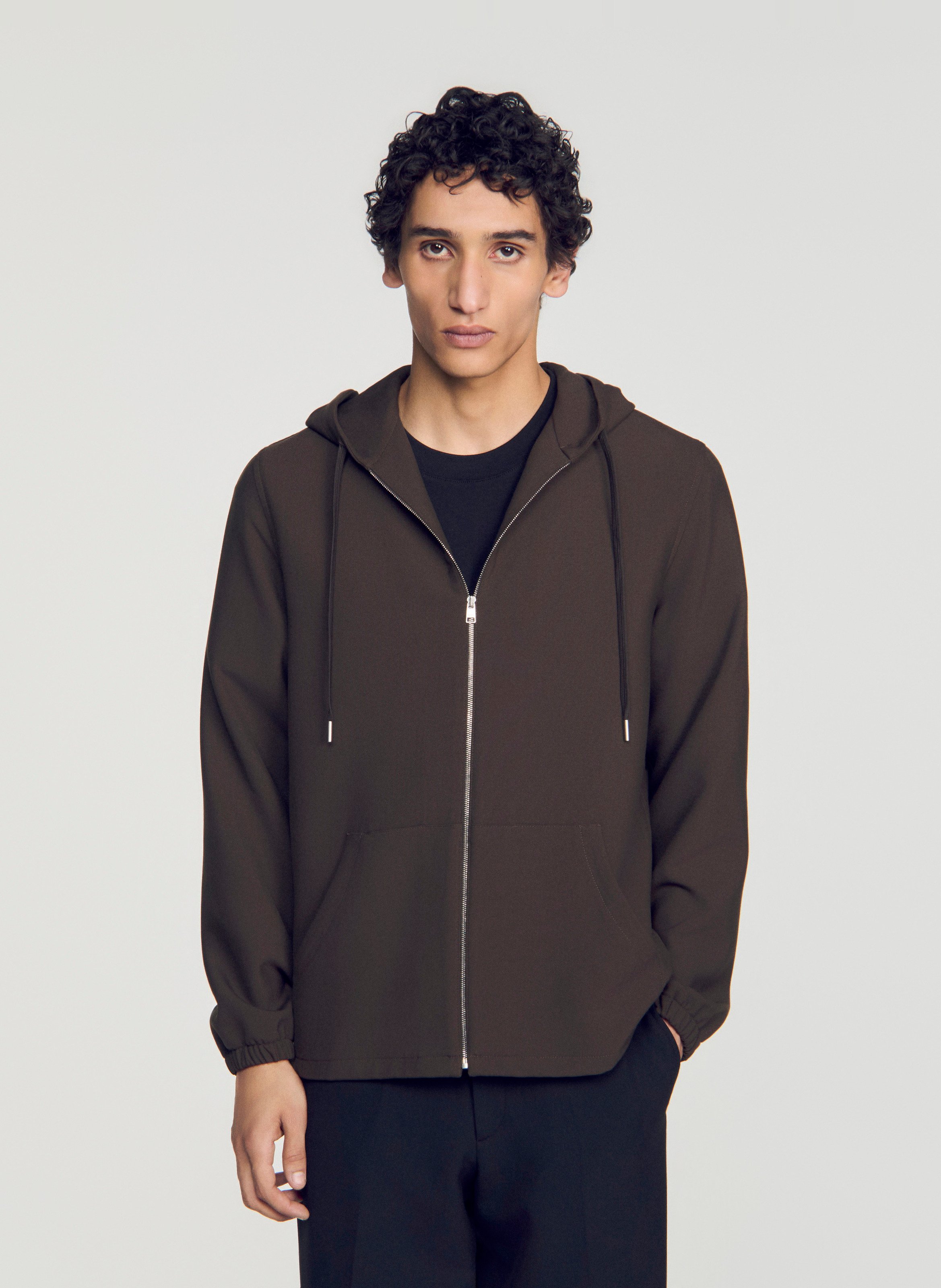 Sweat droit à capuche SANDRO Marron