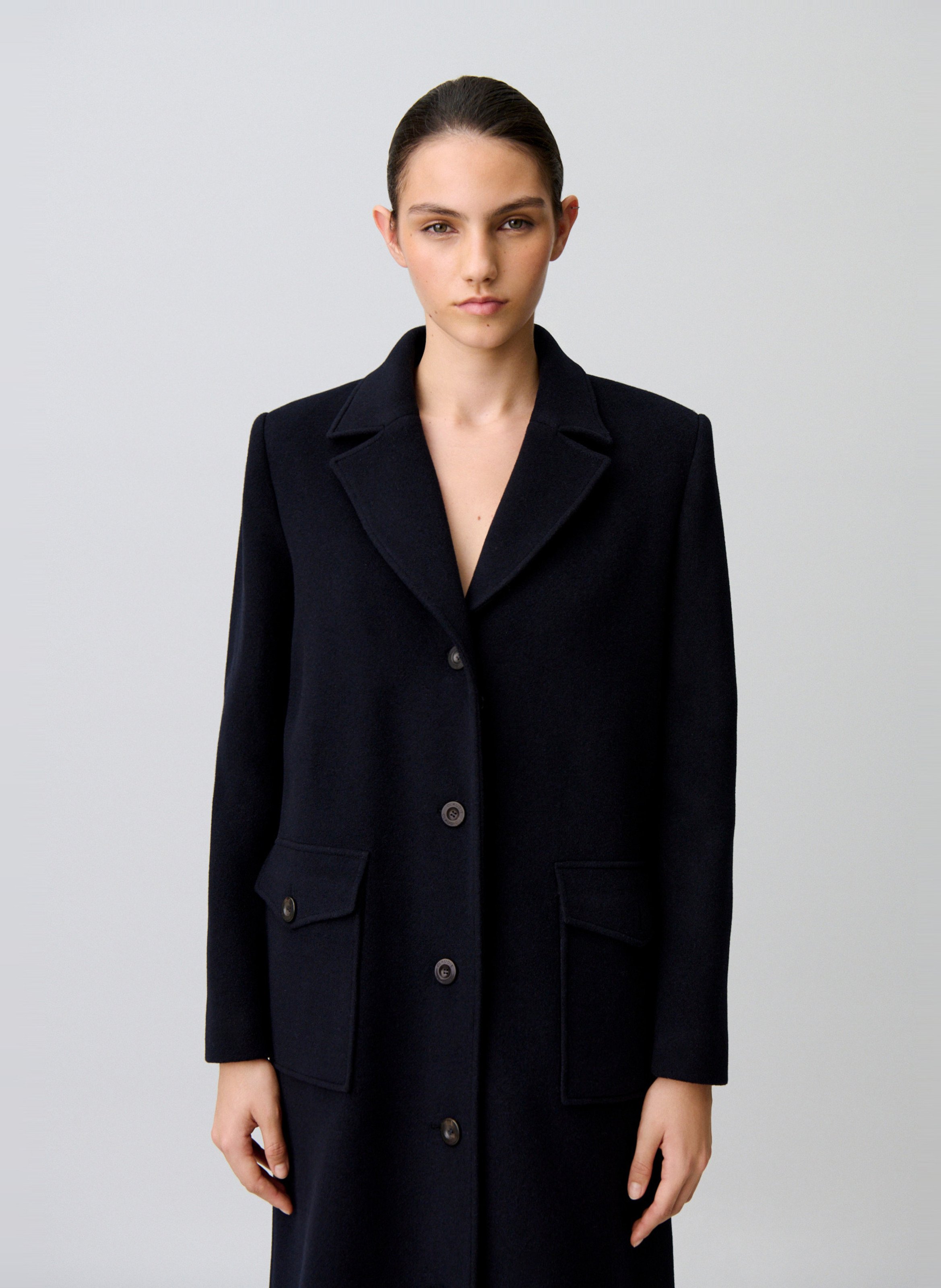 Solid Long Wool Blend Coat CLAUDIE PIERLOT Blue