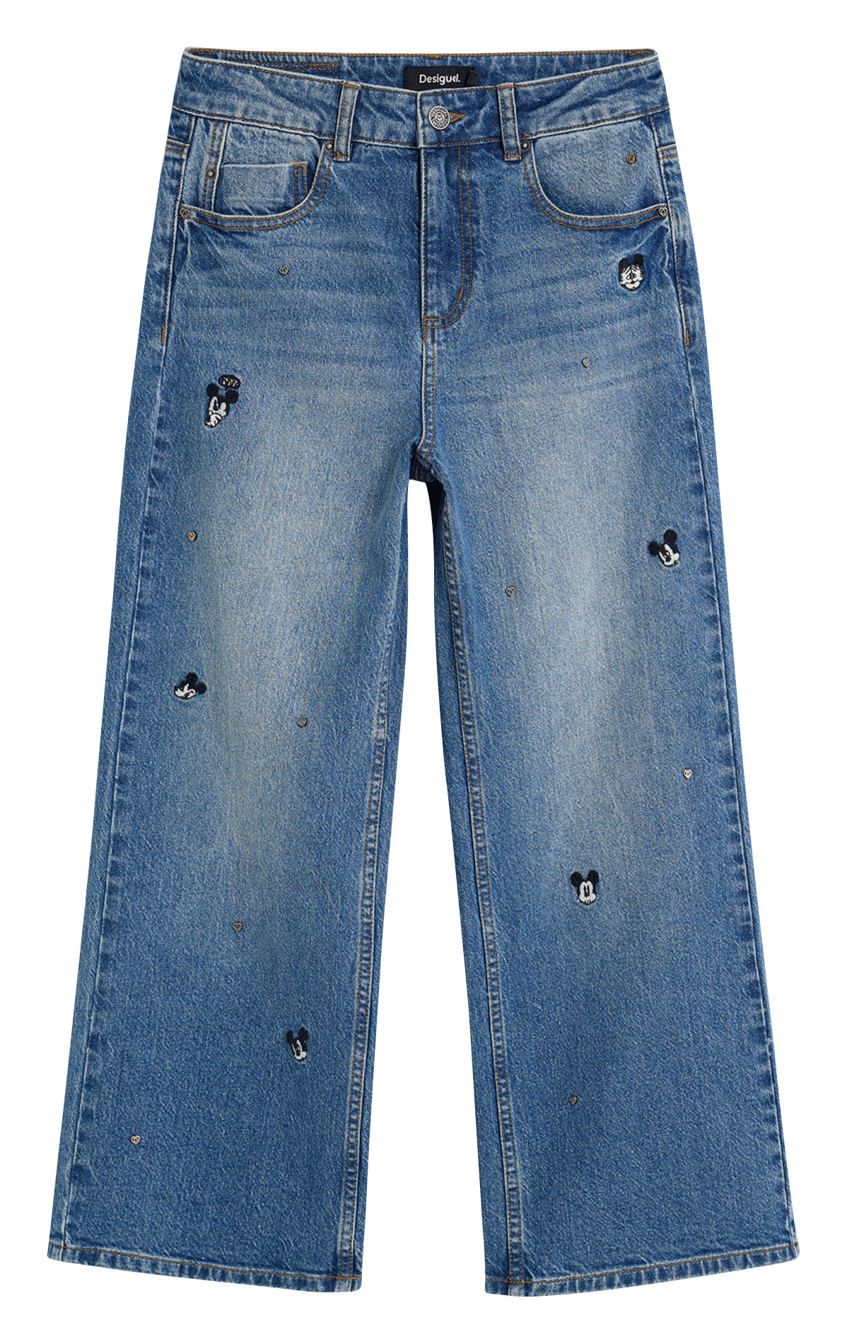 Jean cropped large en coton mélangé DESIGUAL Bleu