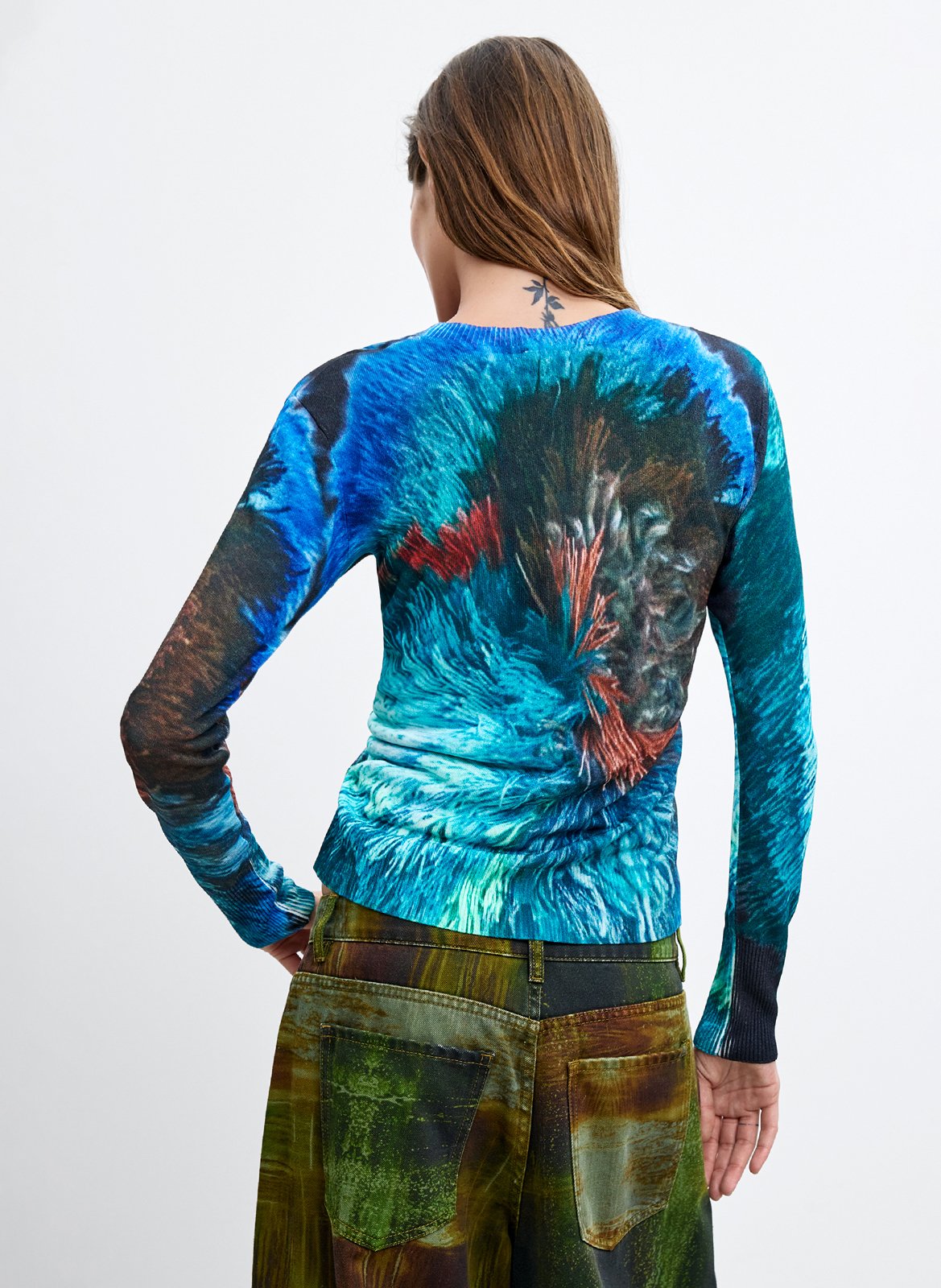 Pull col rond imprimé DESIGUAL Bleu