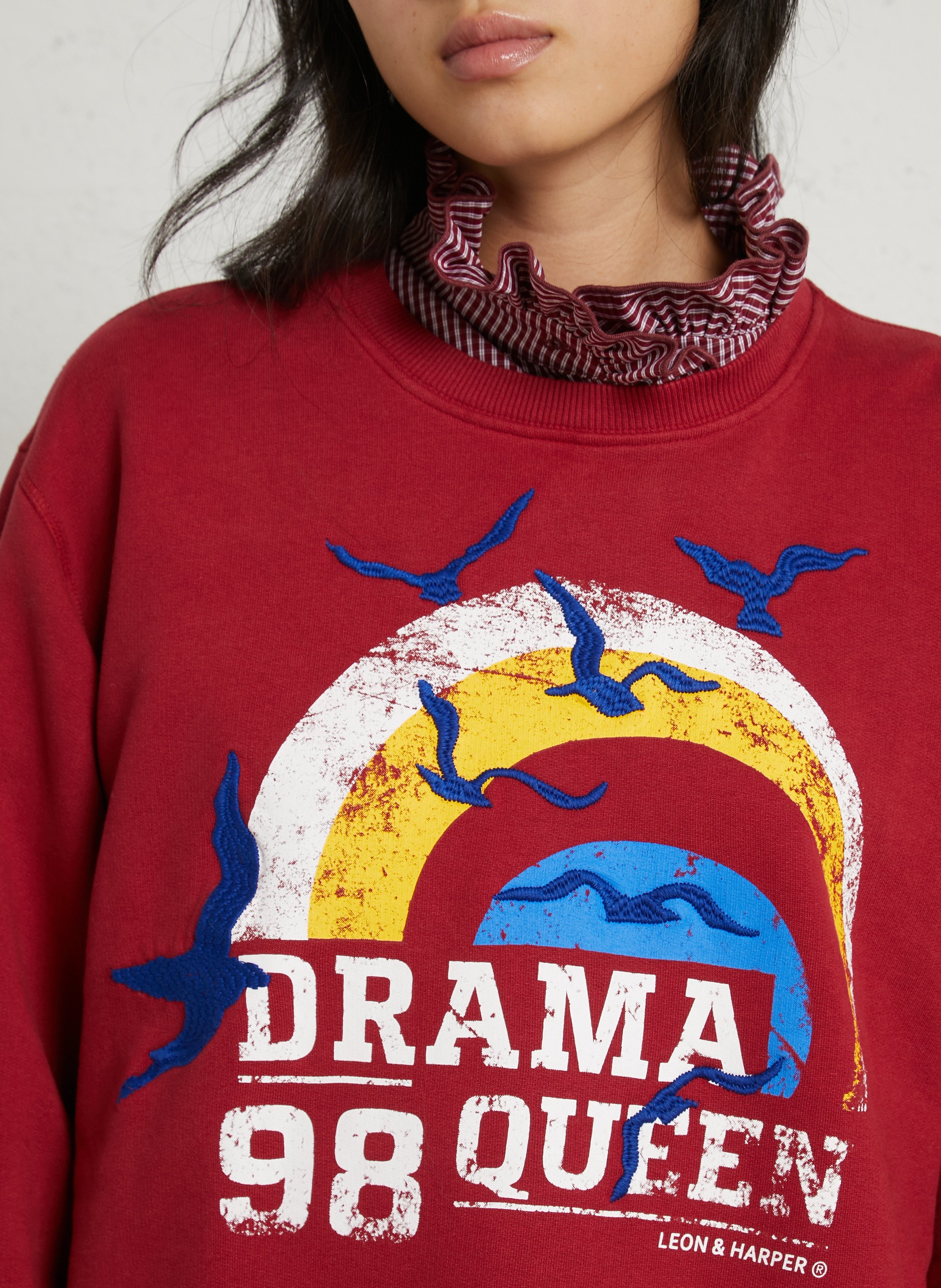 Gerader Rundhalsausschnitt bedruckter Sweater aus Baumwollmischung LEON & HARPER Rot