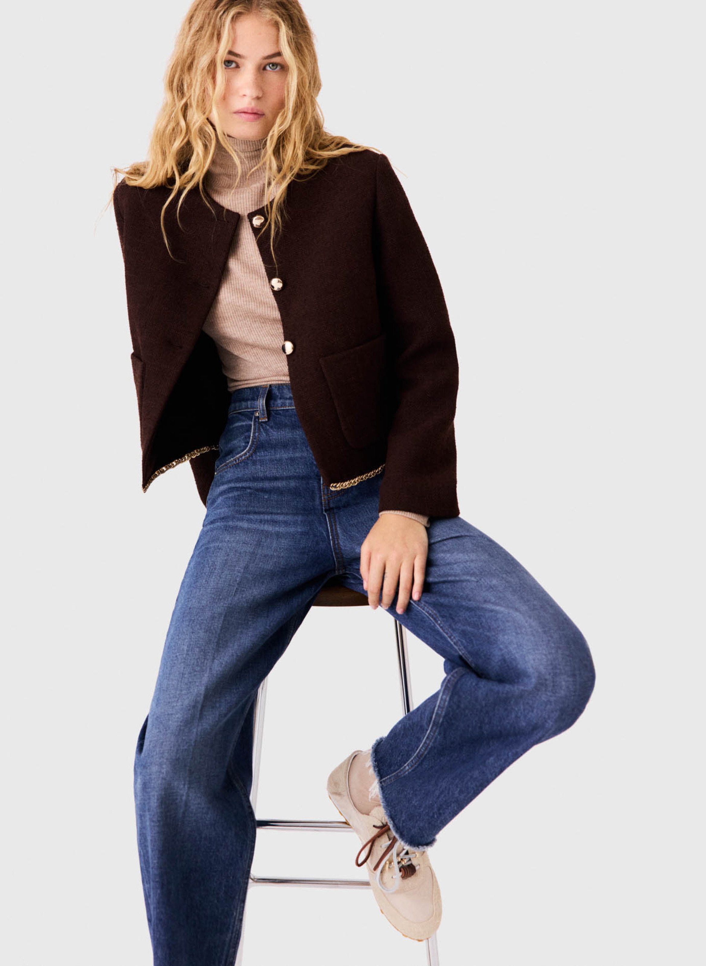 Veste courte droite col rond MAJE Bruin