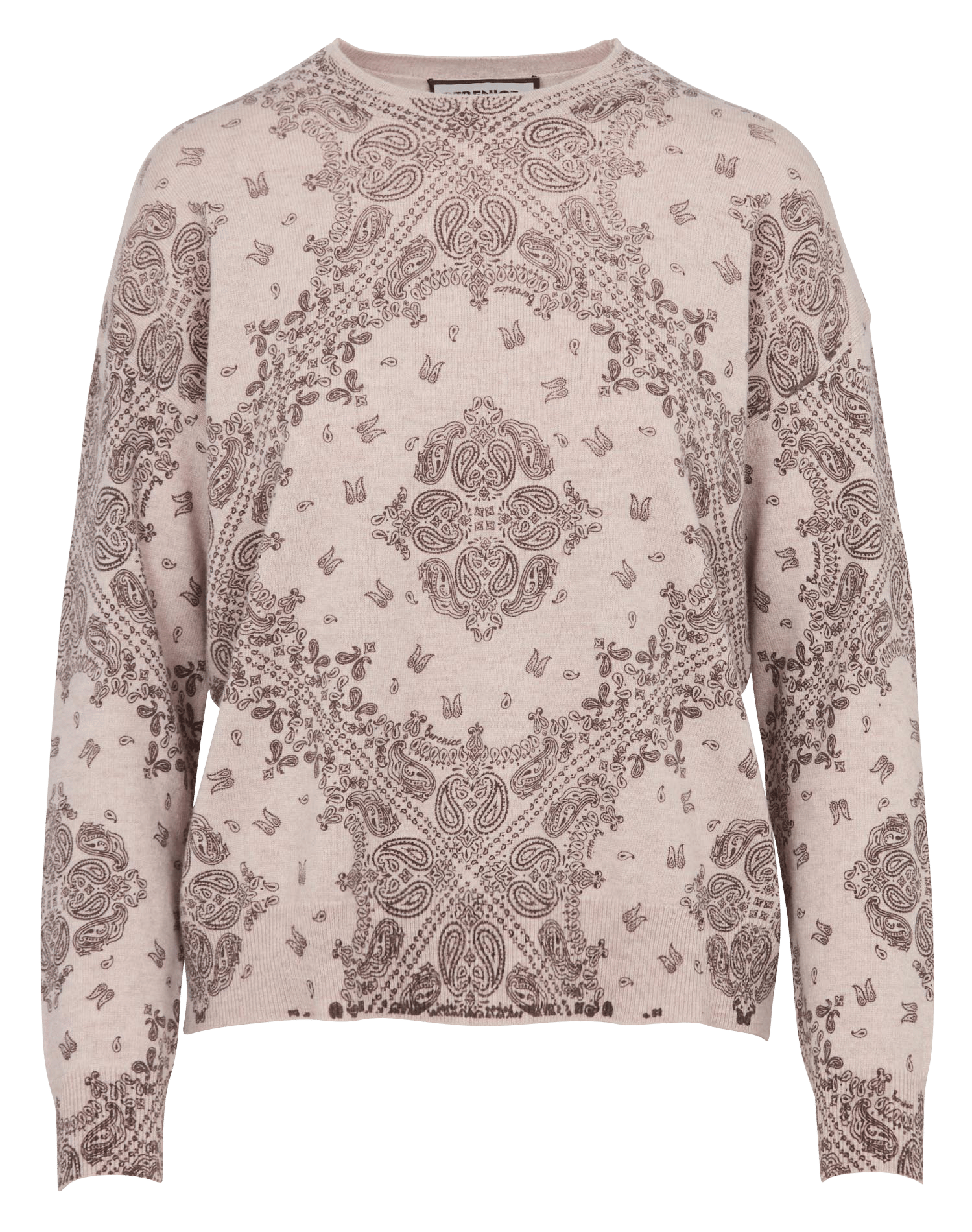 Pull droit col rond imprimé cachemire en laine BERENICE Beige