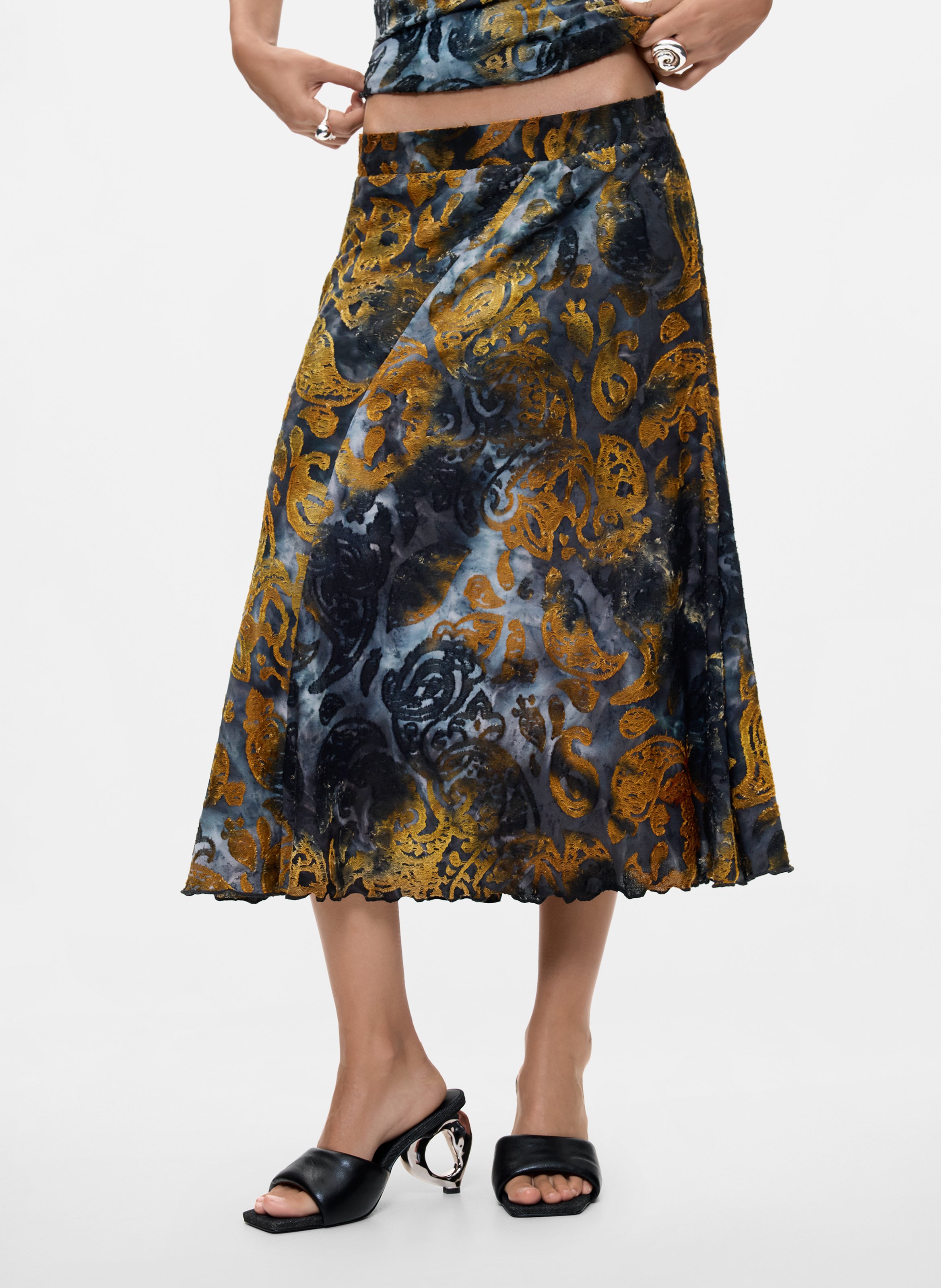 Wijd uitlopende lange rok met patronen DESIGUAL Blauw