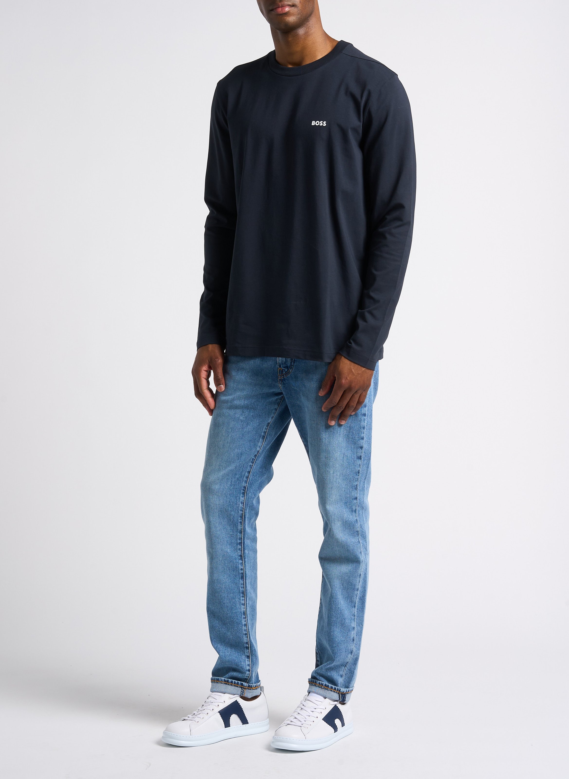 Straight screen-printed round-neck T-shirt BOSS Blue