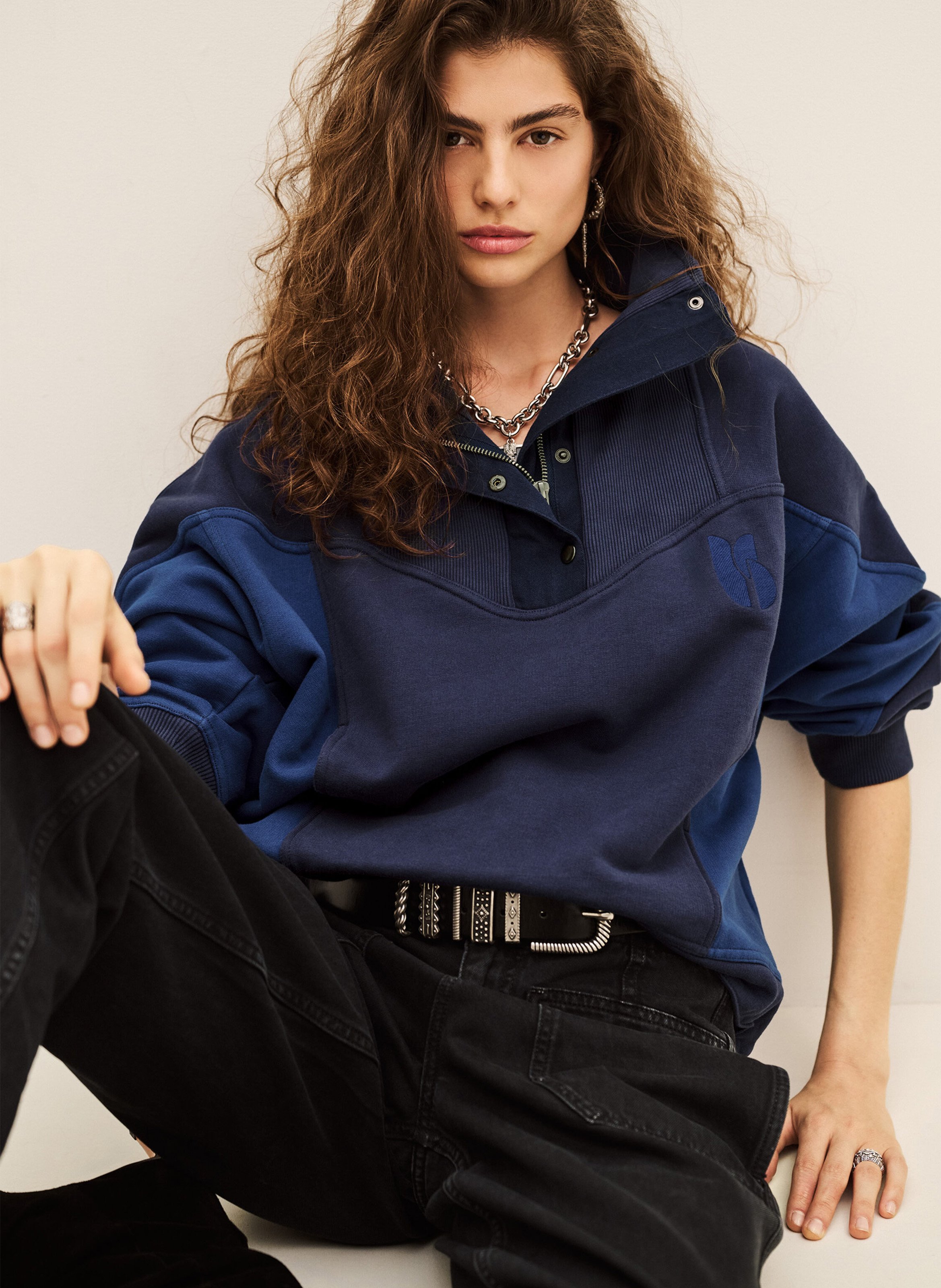 Loose-fit high-neck buttoned sweater | Blue BA&SH Women