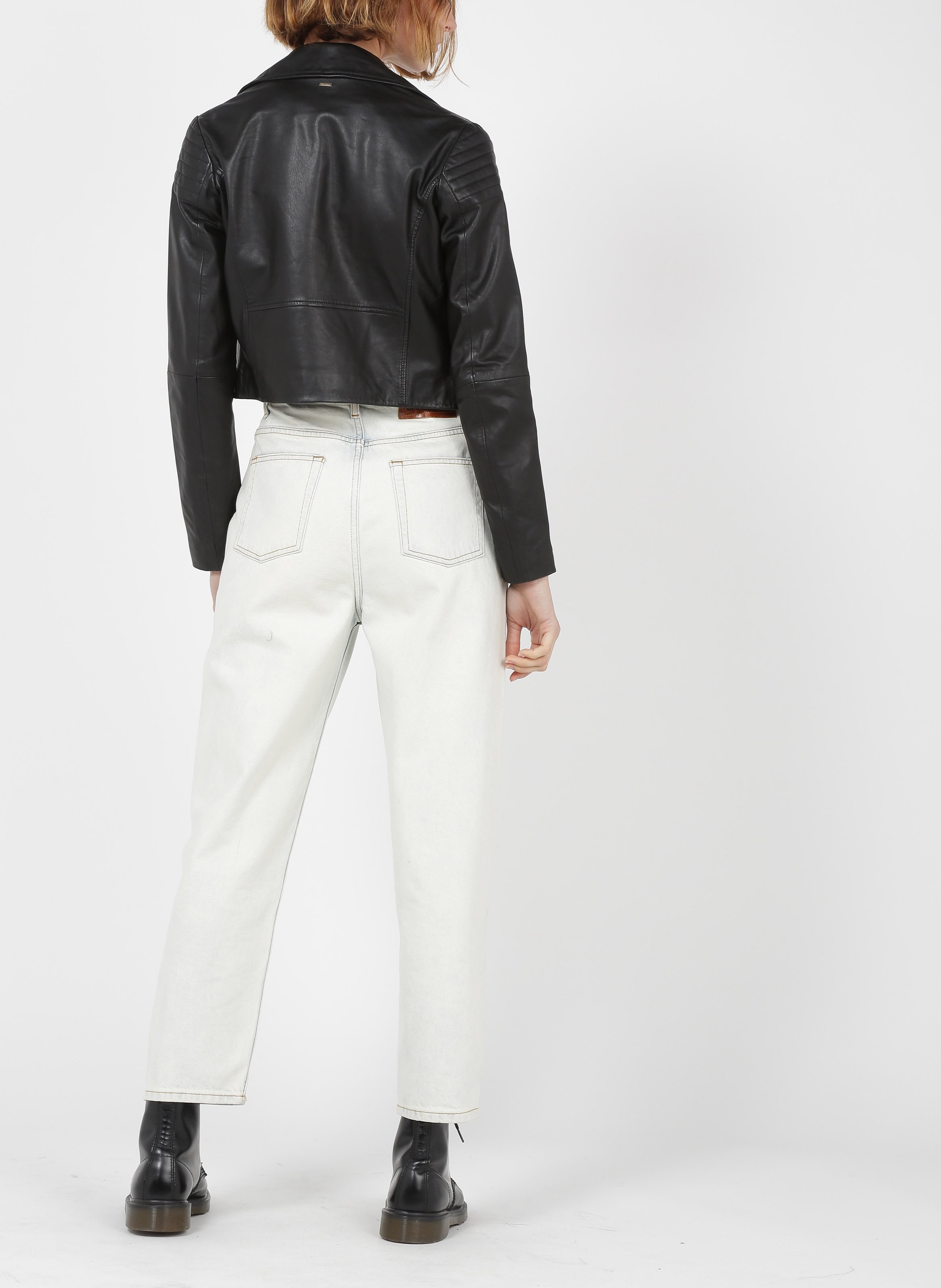 Blouson col tailleur en cuir d'agneau IKKS Noir