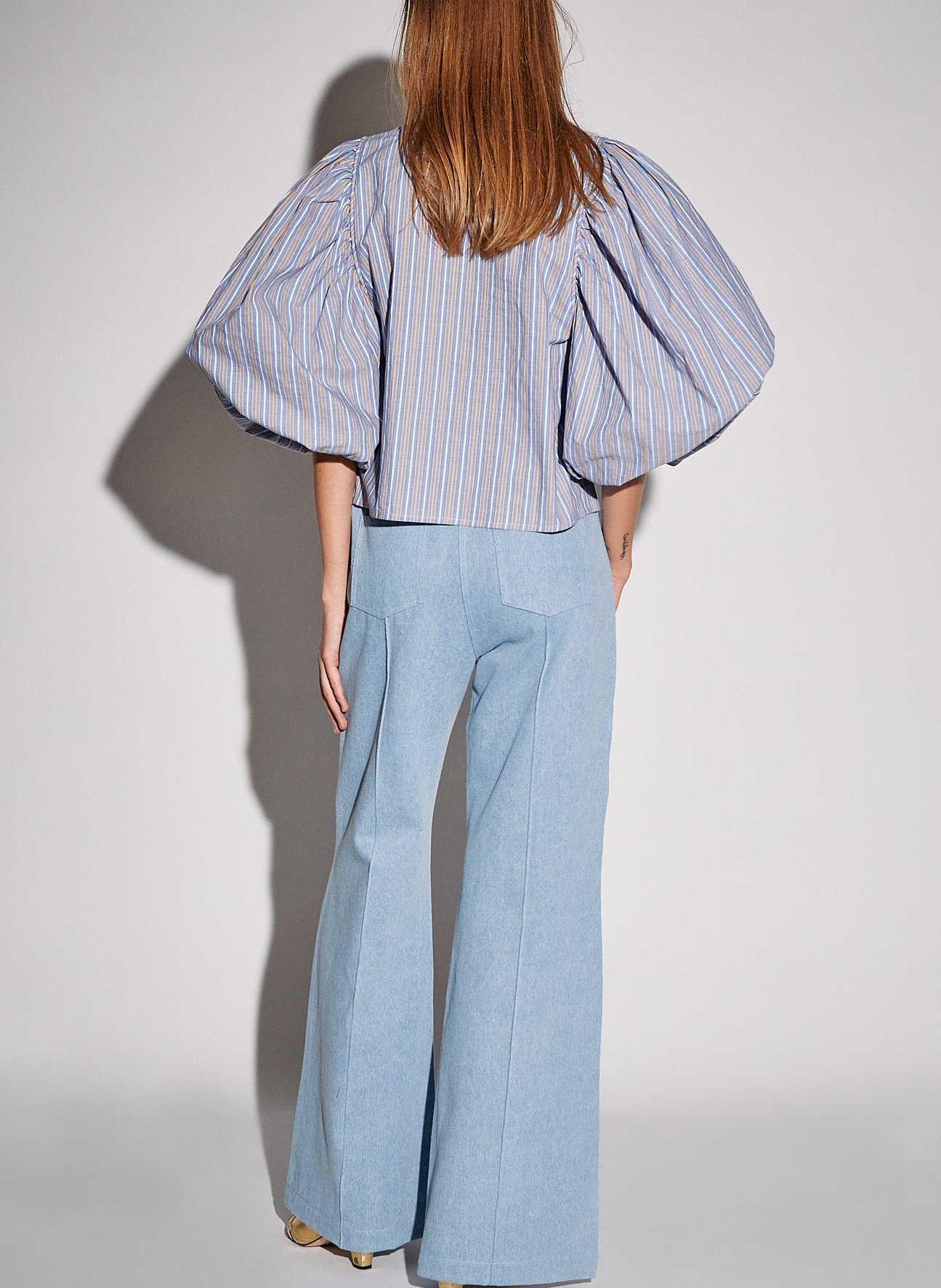 Striped cotton square-neck top THE LABEL EDITION Blue