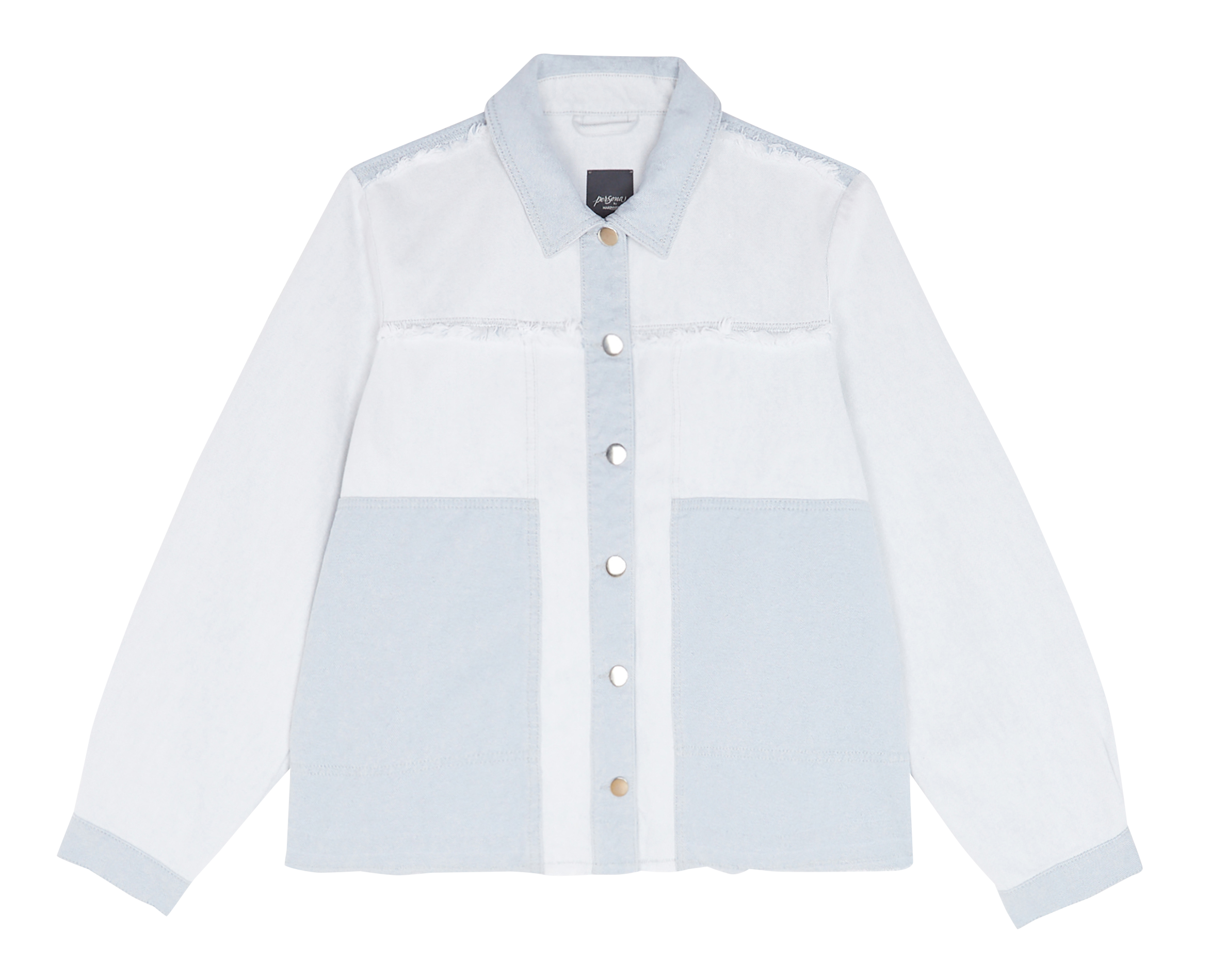 Veste en jean droite patchwork en coton PERSONA by Marina Rinaldi Bleu