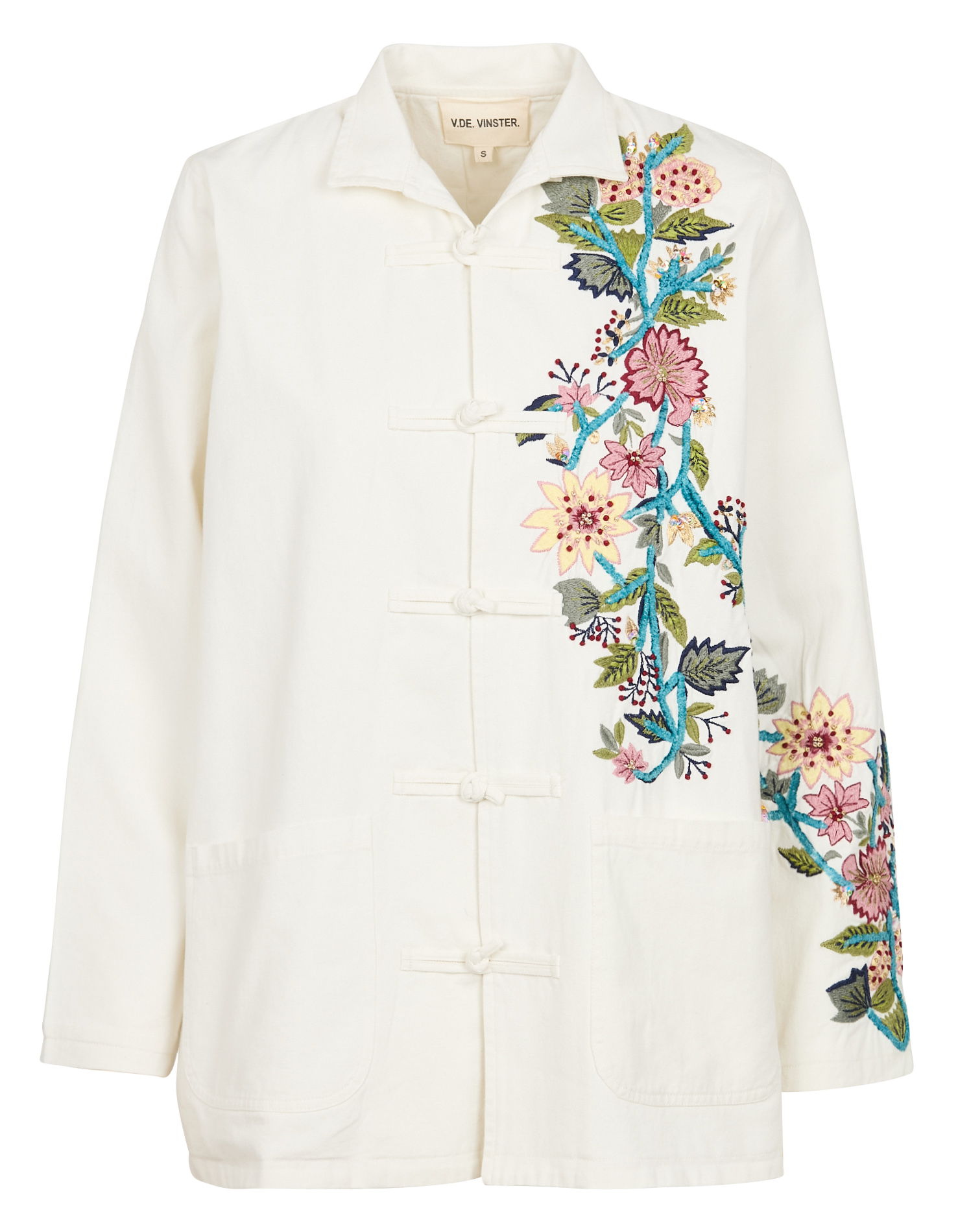 Katoenen jasje met klassieke kraag en borduursel Beige