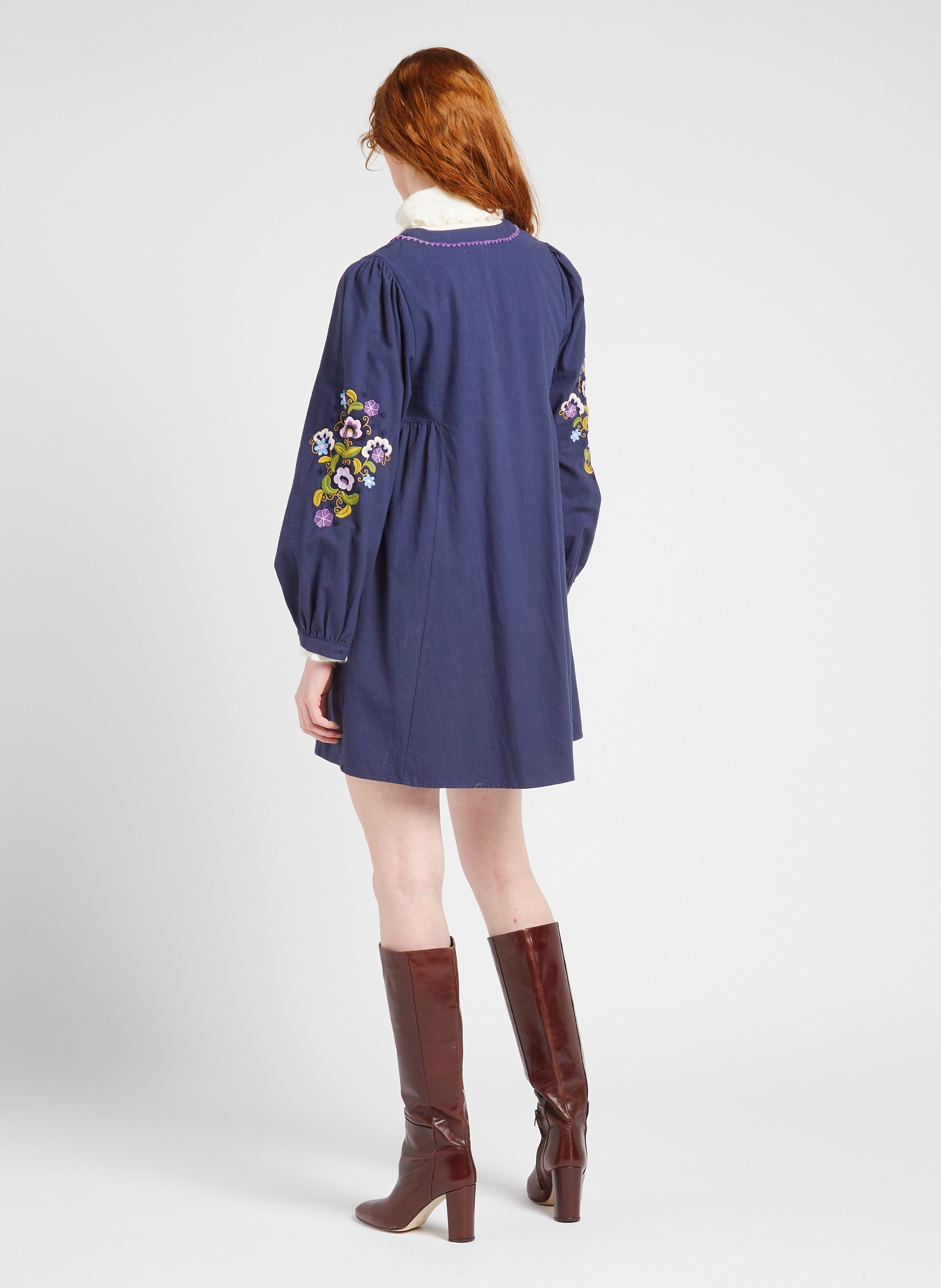 Robe courte col tunisien en coton bio LOUISE MISHA Bleu