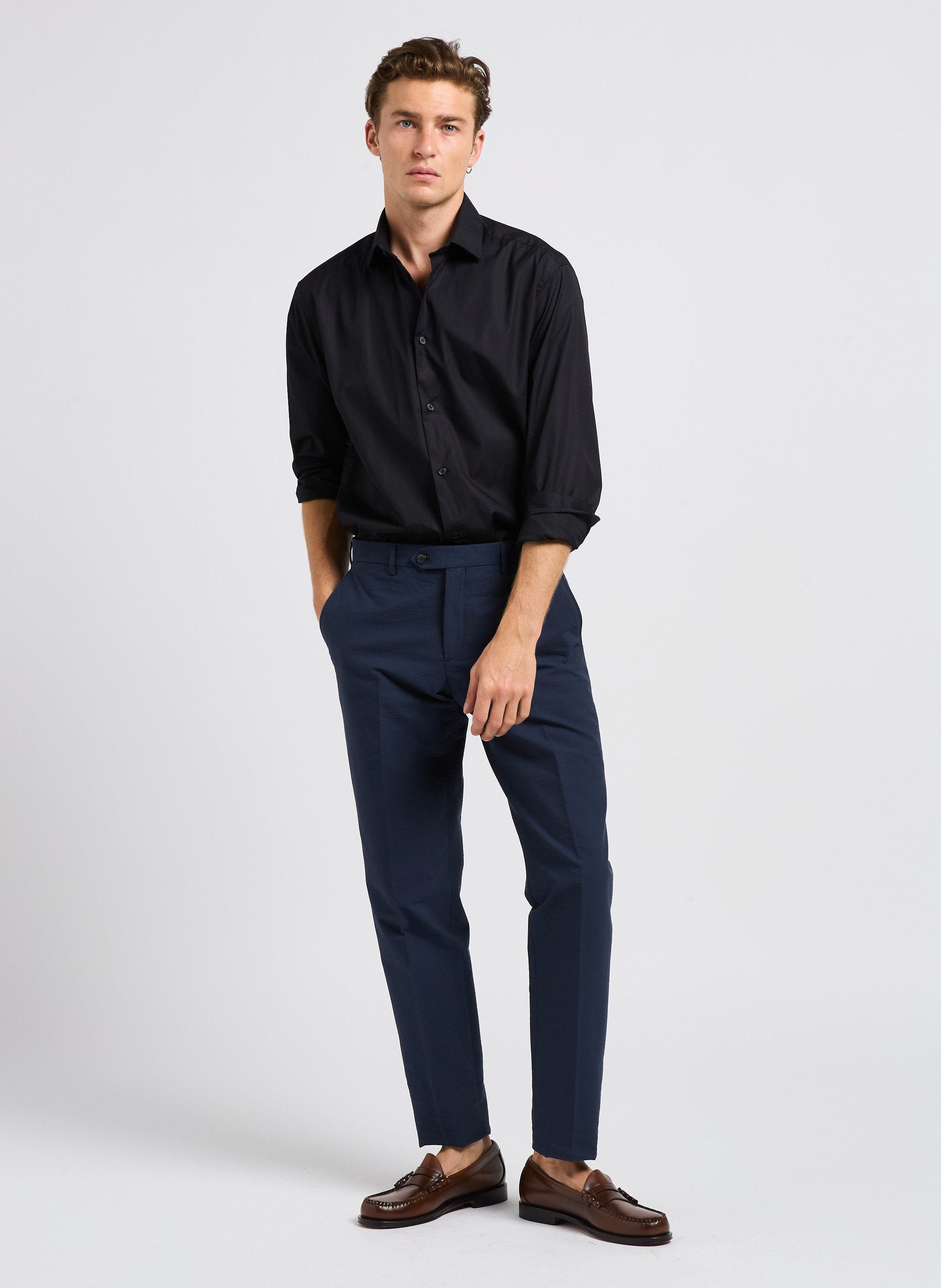 Straight cotton shirt with classic collar AU PRINTEMPS PARIS Black