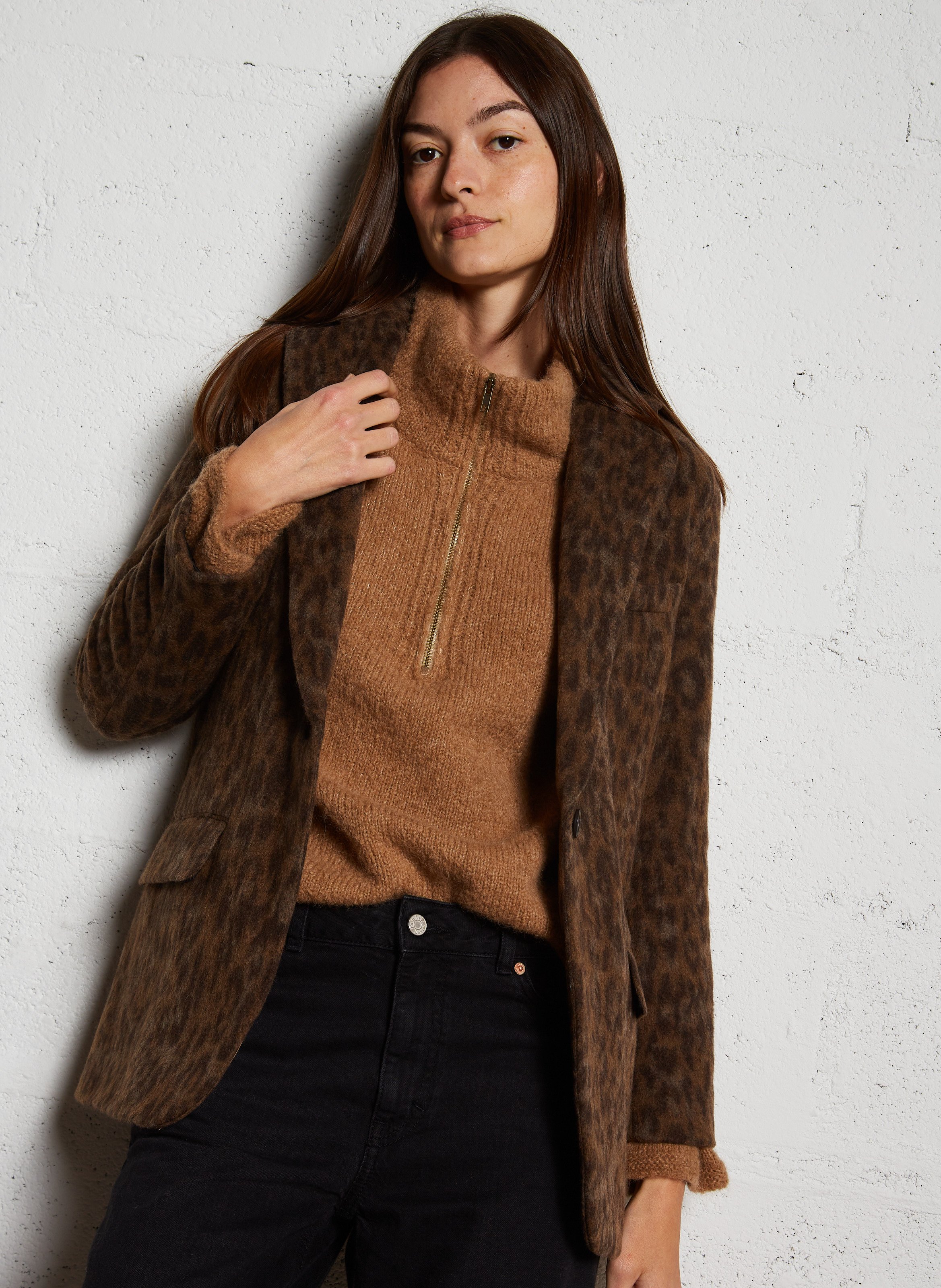 Veste de tailleur imprimée en laine mélangée HARTFORD Marron