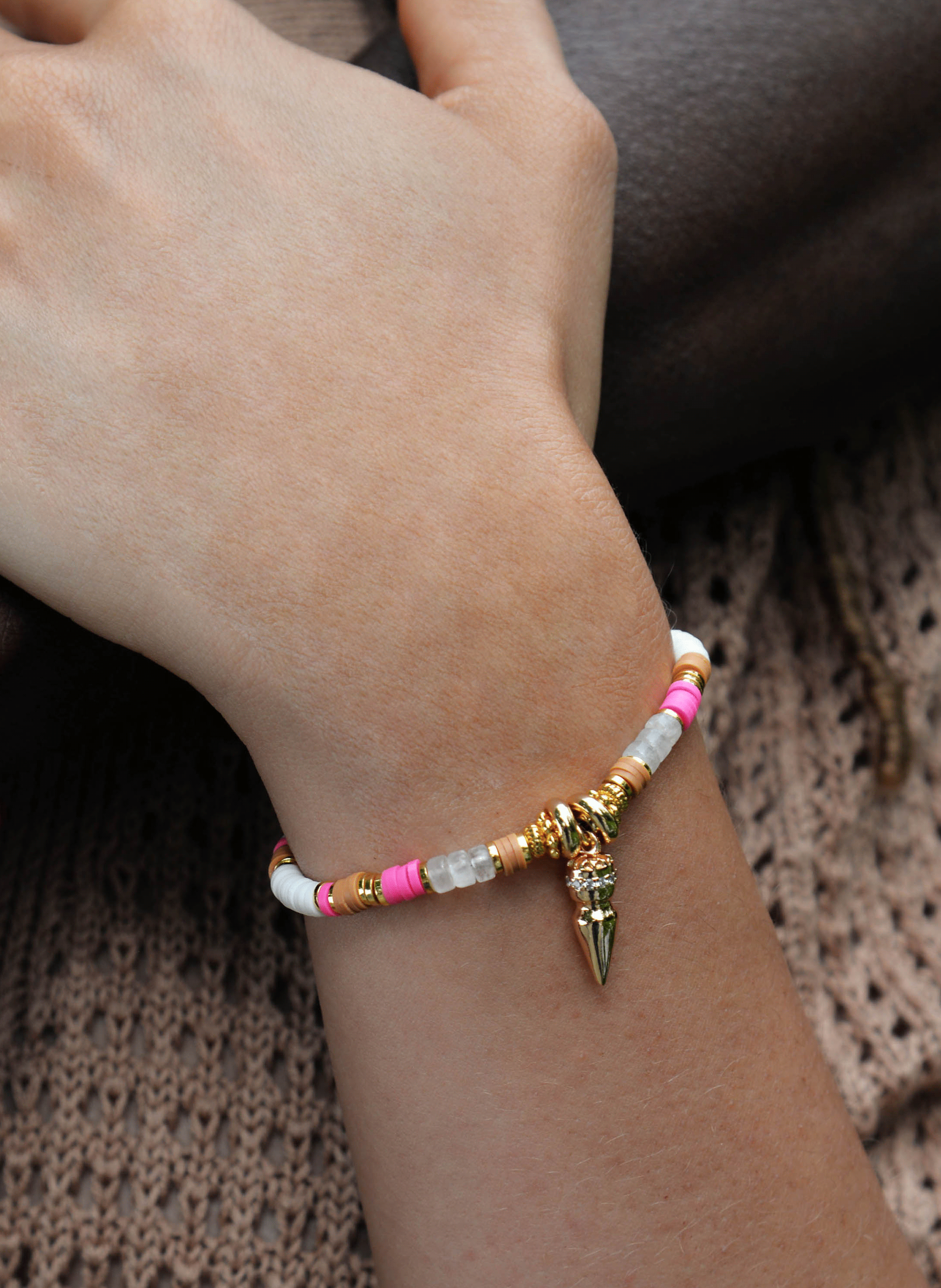 Bracelet with beads and adjustable charm HIPANEMA Brown