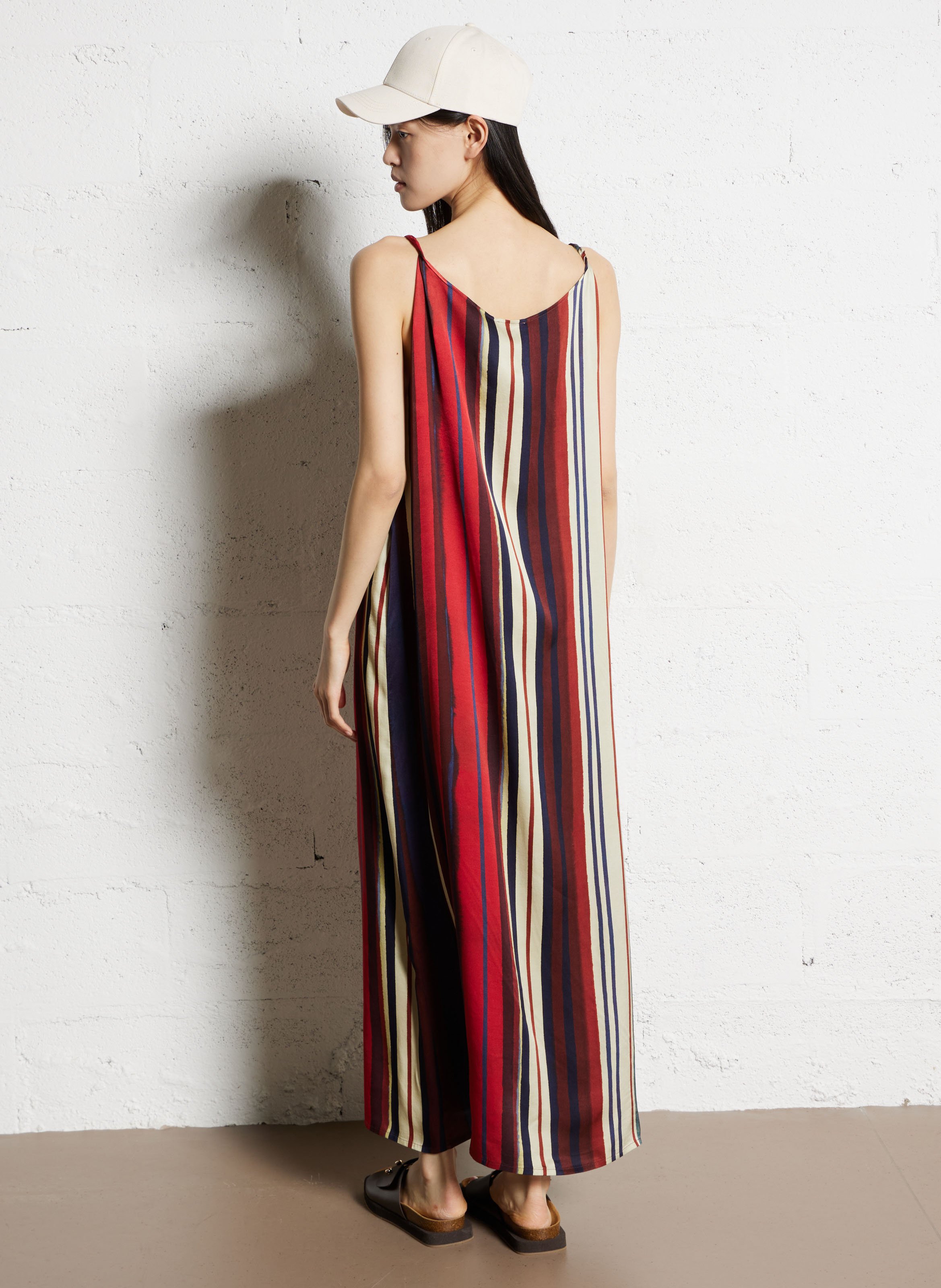 Robe midi col rond à rayures DIEGA Violet