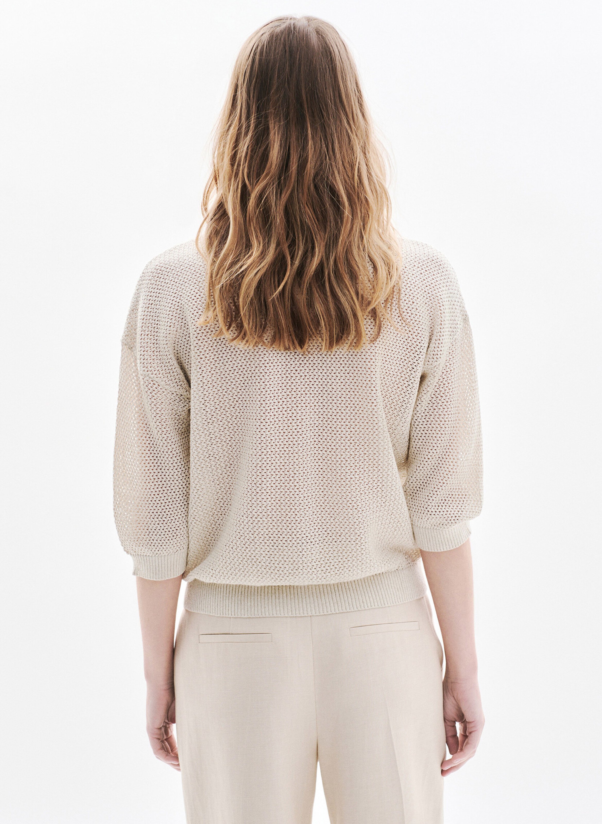 Cardigan boutonné en maille ajourée CAROLL Beige