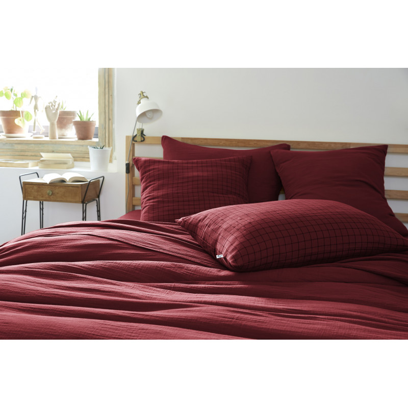 Taie d'oreiller percale de coton L'EFFET PAPILLON Rouge