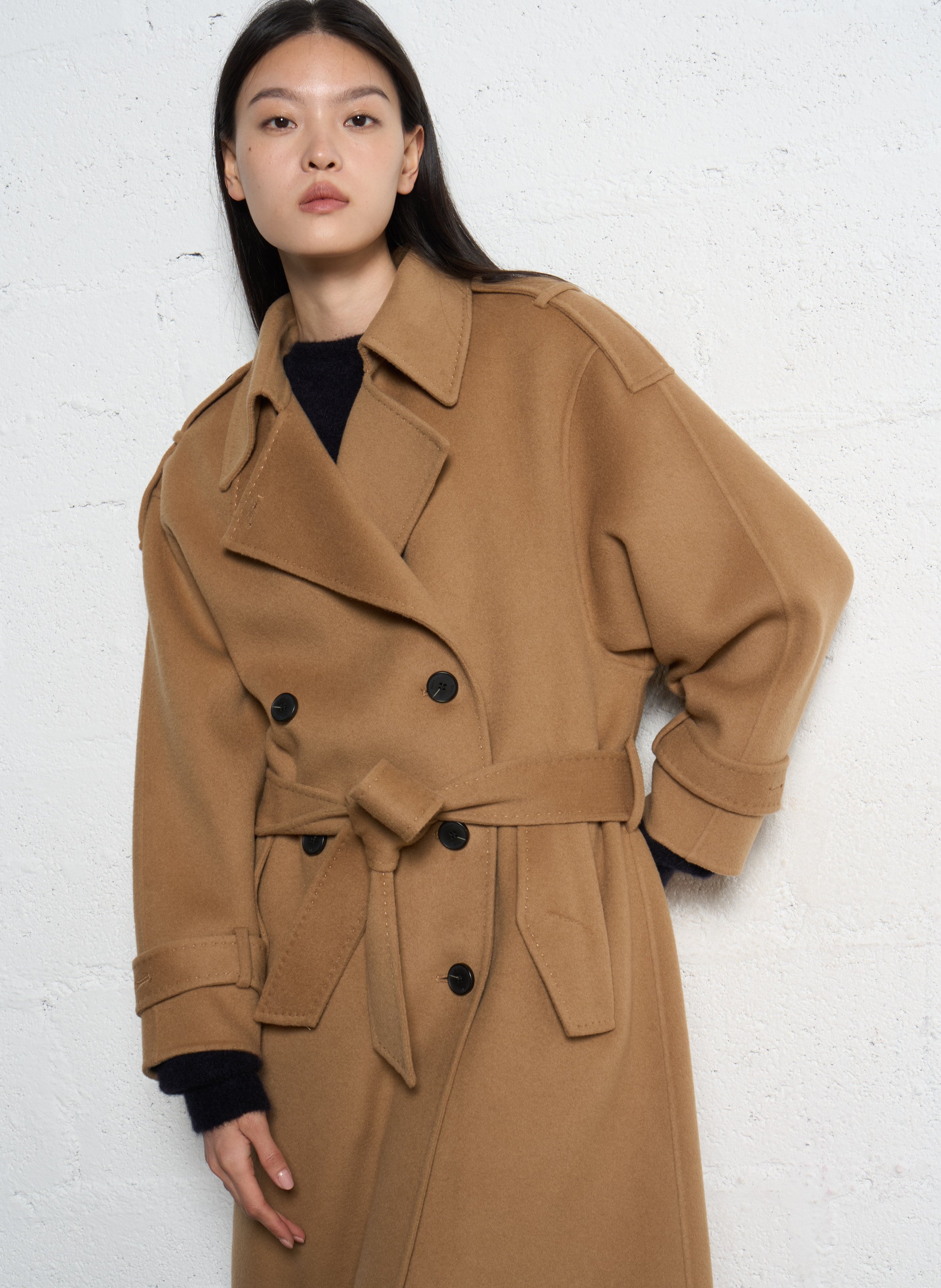 Cocoon-Mantel aus Wolle mit Reverskragen IKKS Braun