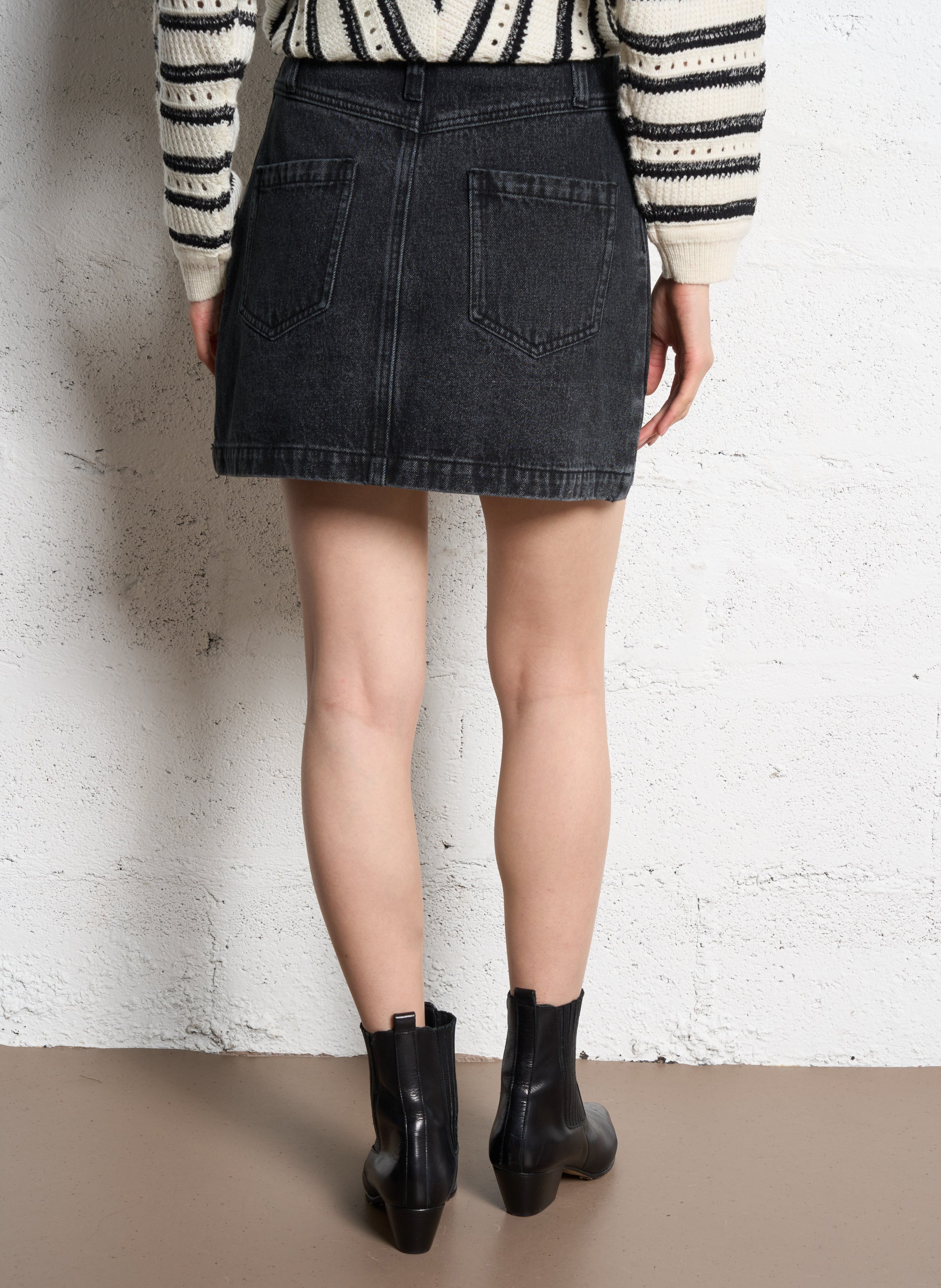 Jupe courte en denim de coton mélangé SUNCOO Noir