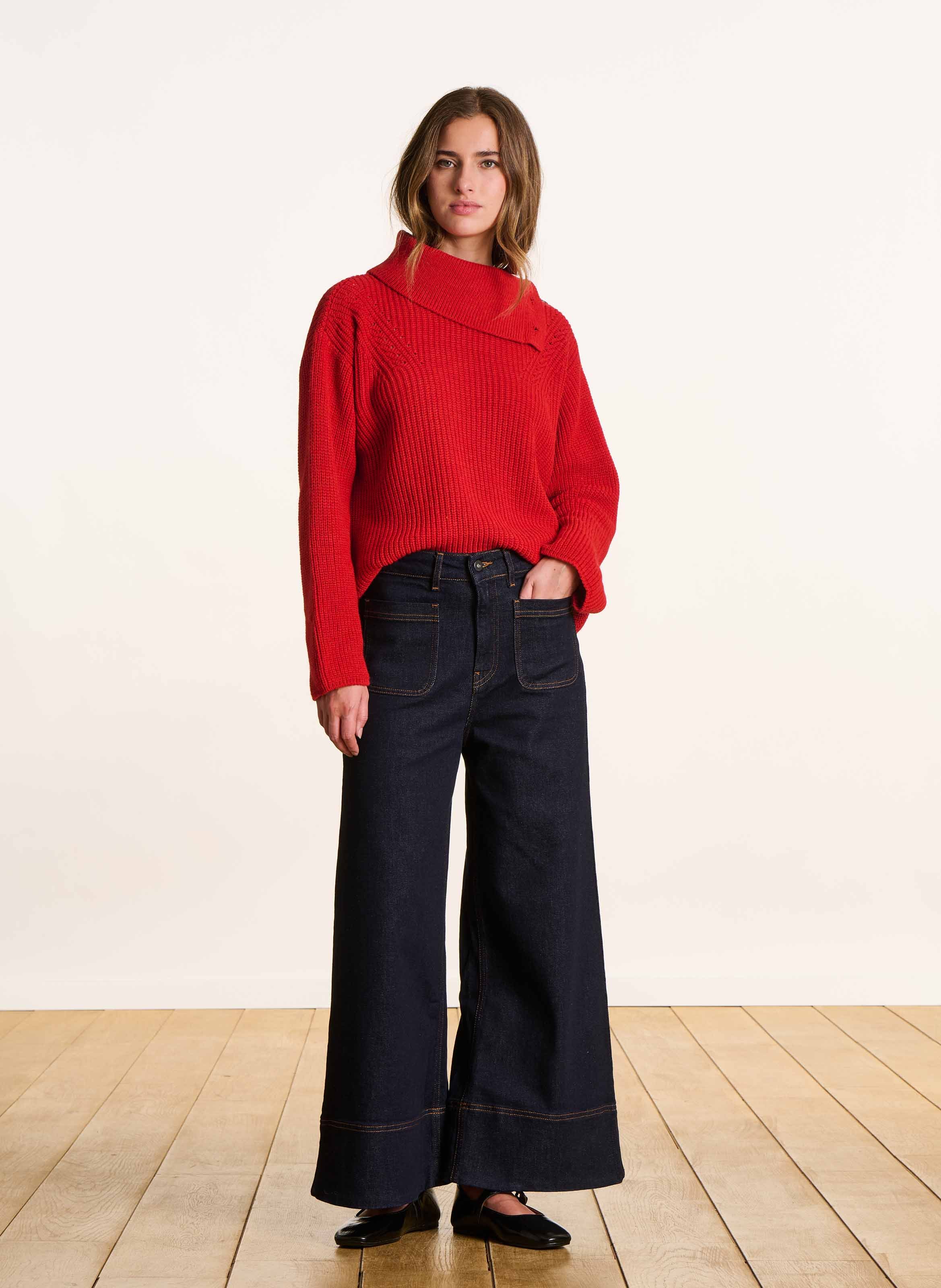 Jean cropped en coton bio mélangé LA FEE MARABOUTEE Bleu