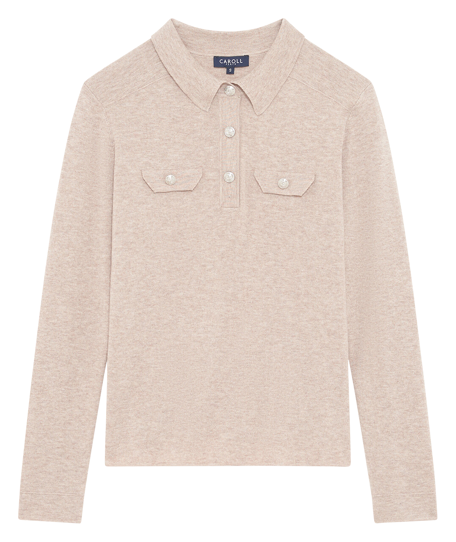 Pull moulant col polo en laine mélangée CAROLL Marron