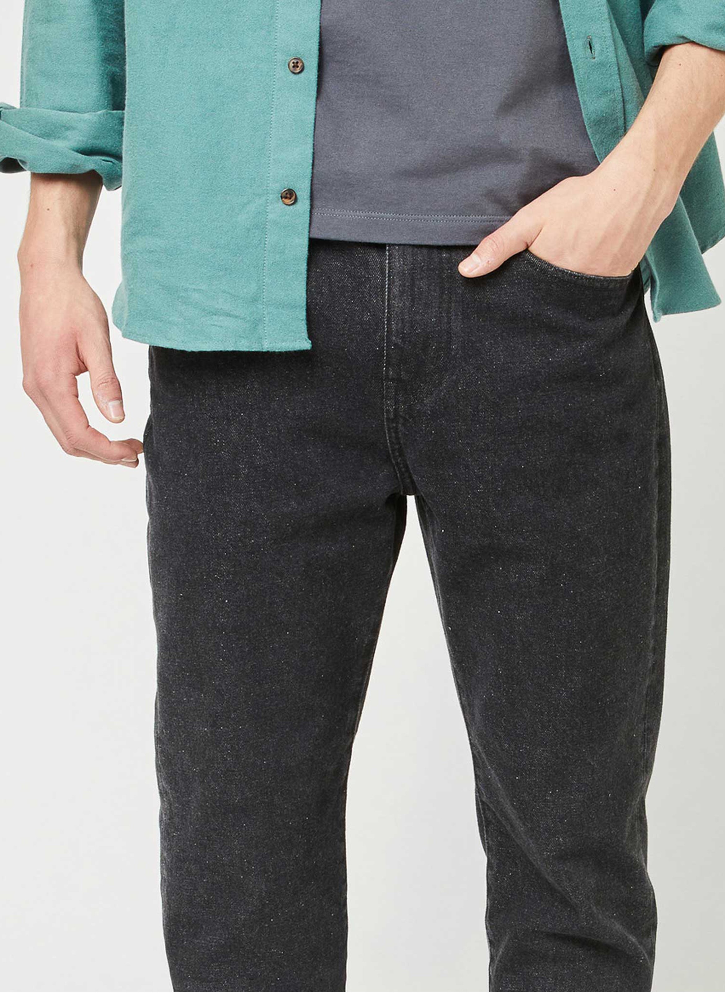 Solid color cotton boyfriend jeans FAGUO Black