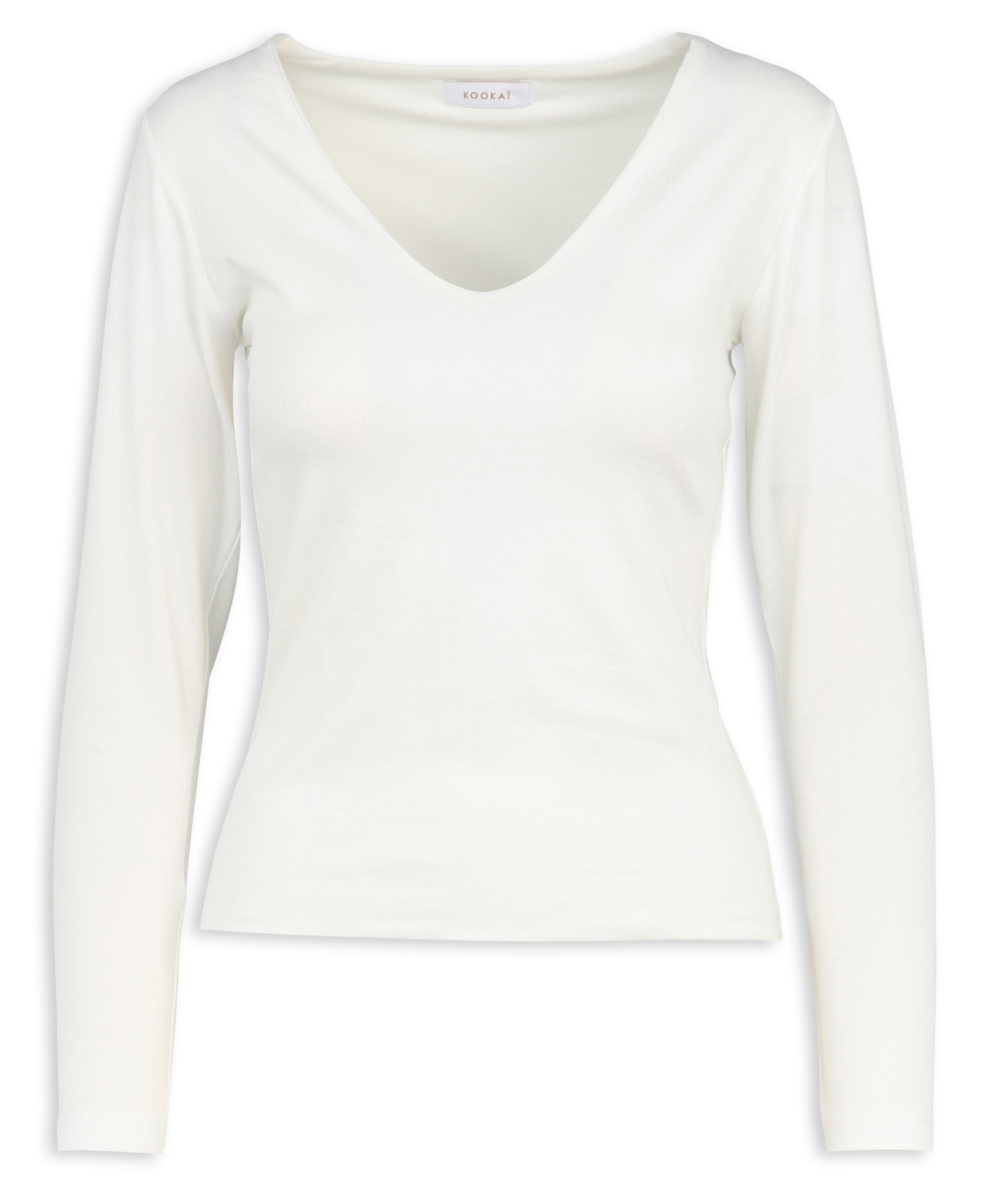 Tee-shirt moulant col V en coton mélangé KOOKAI Blanc