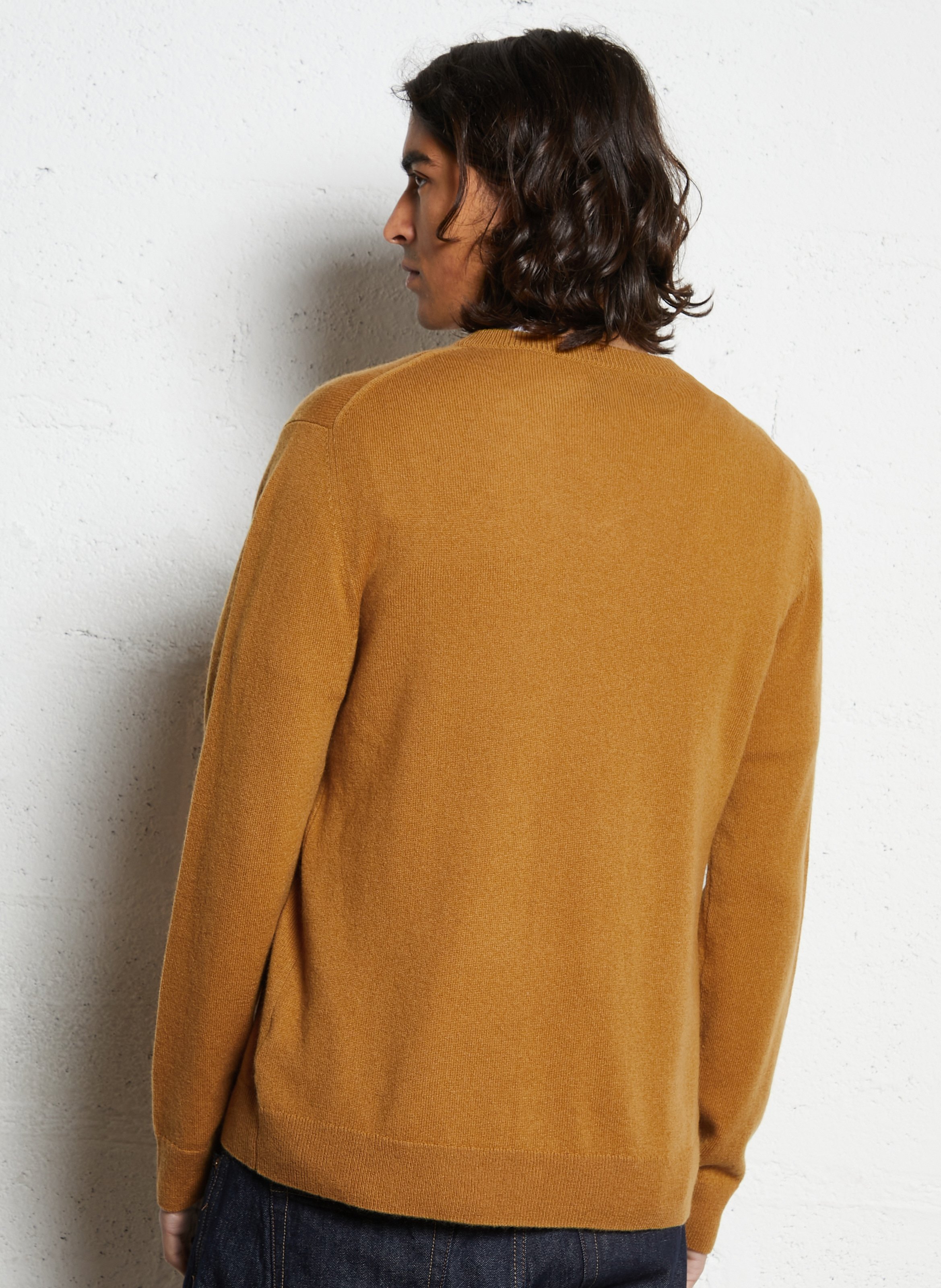 Pull droit col V en cachemire AU PRINTEMPS PARIS Orange