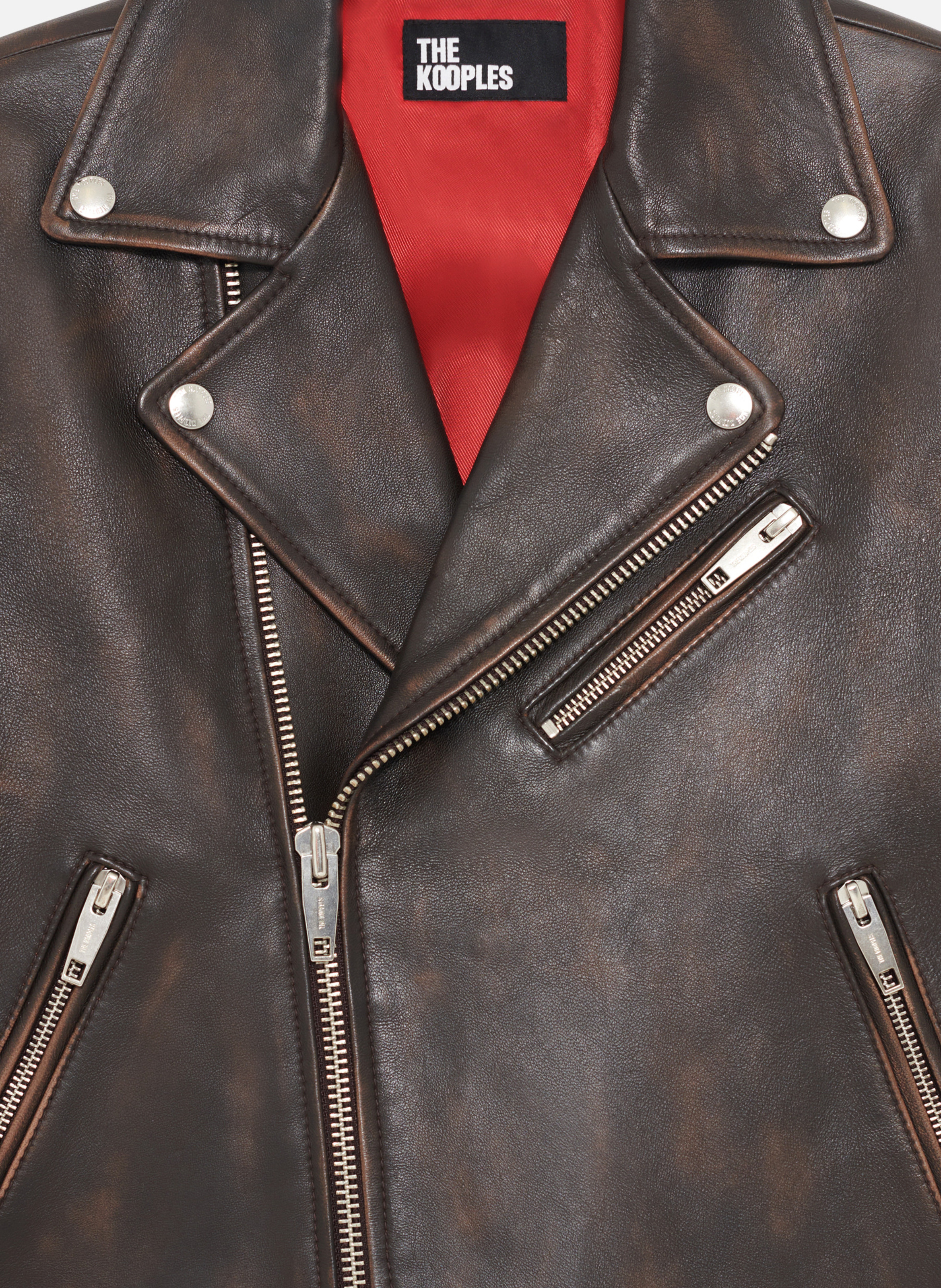 Leather biker jacket THE KOOPLES Brown