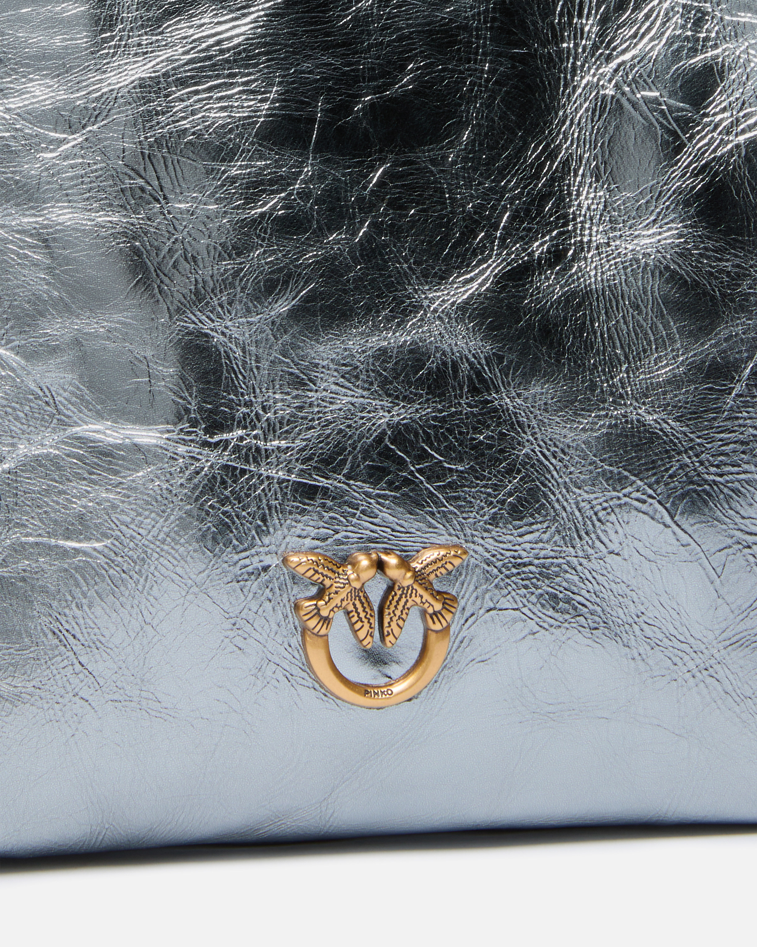 Flat bucket bag in metallic leather with shoulder strap PINKO Golden