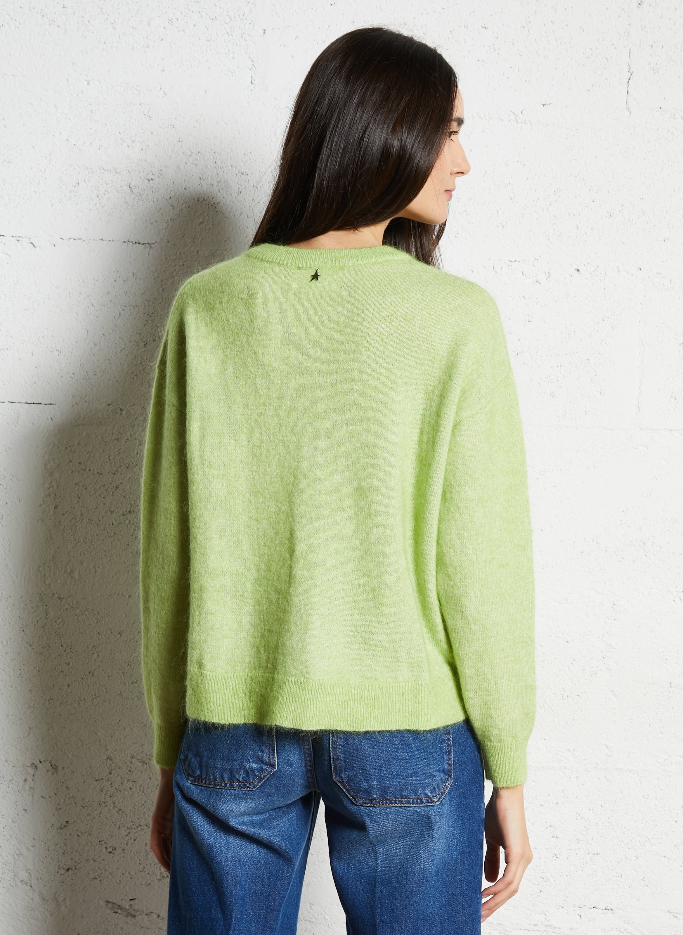 Round-neck wool-blend cardigan Green