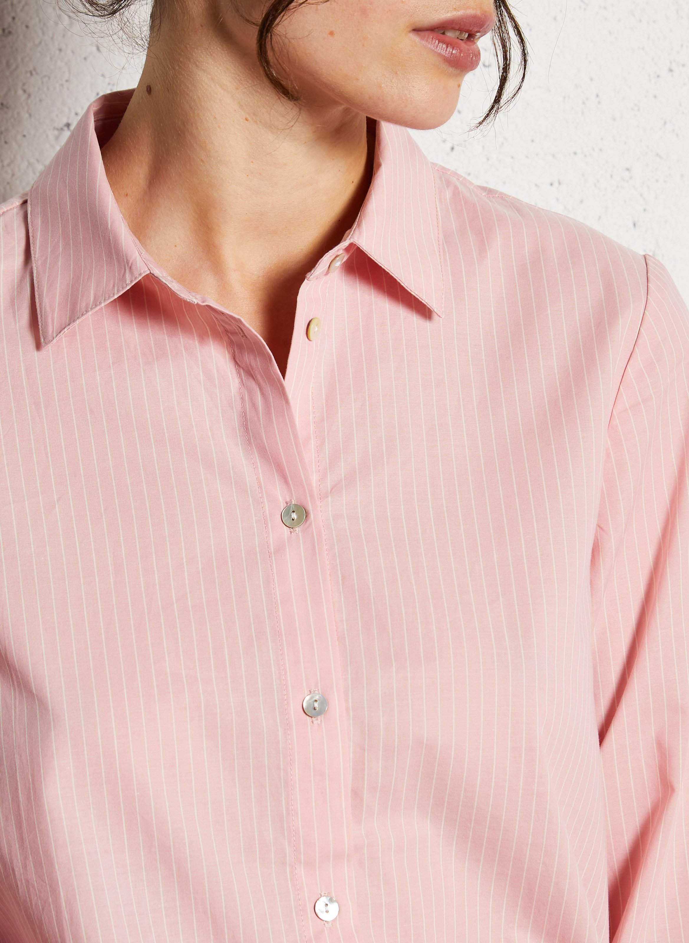 Chemise droite col classique en coton rayé NICE THINGS Rose