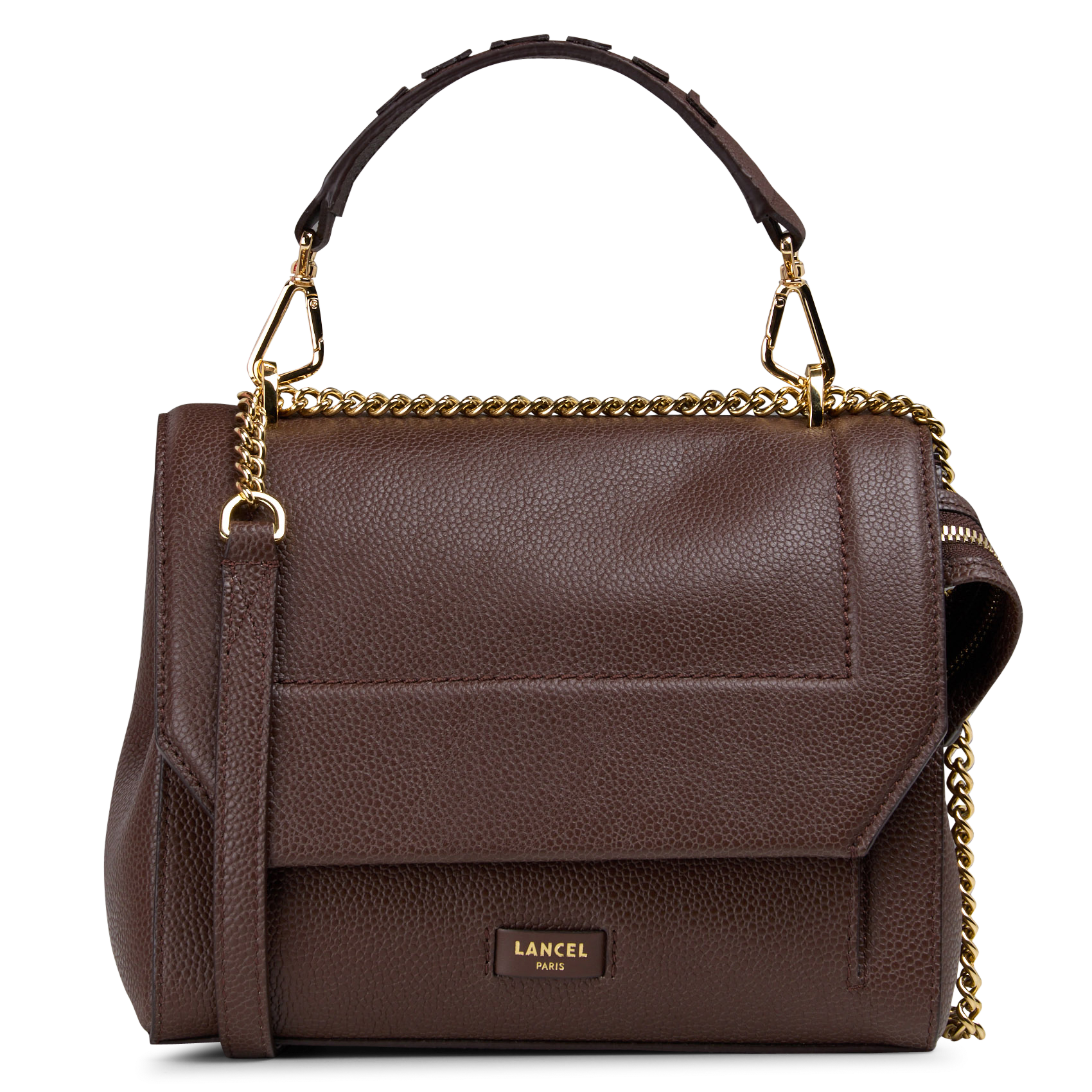 Sac à rabat en cuir grainé NINON M Noix de coco