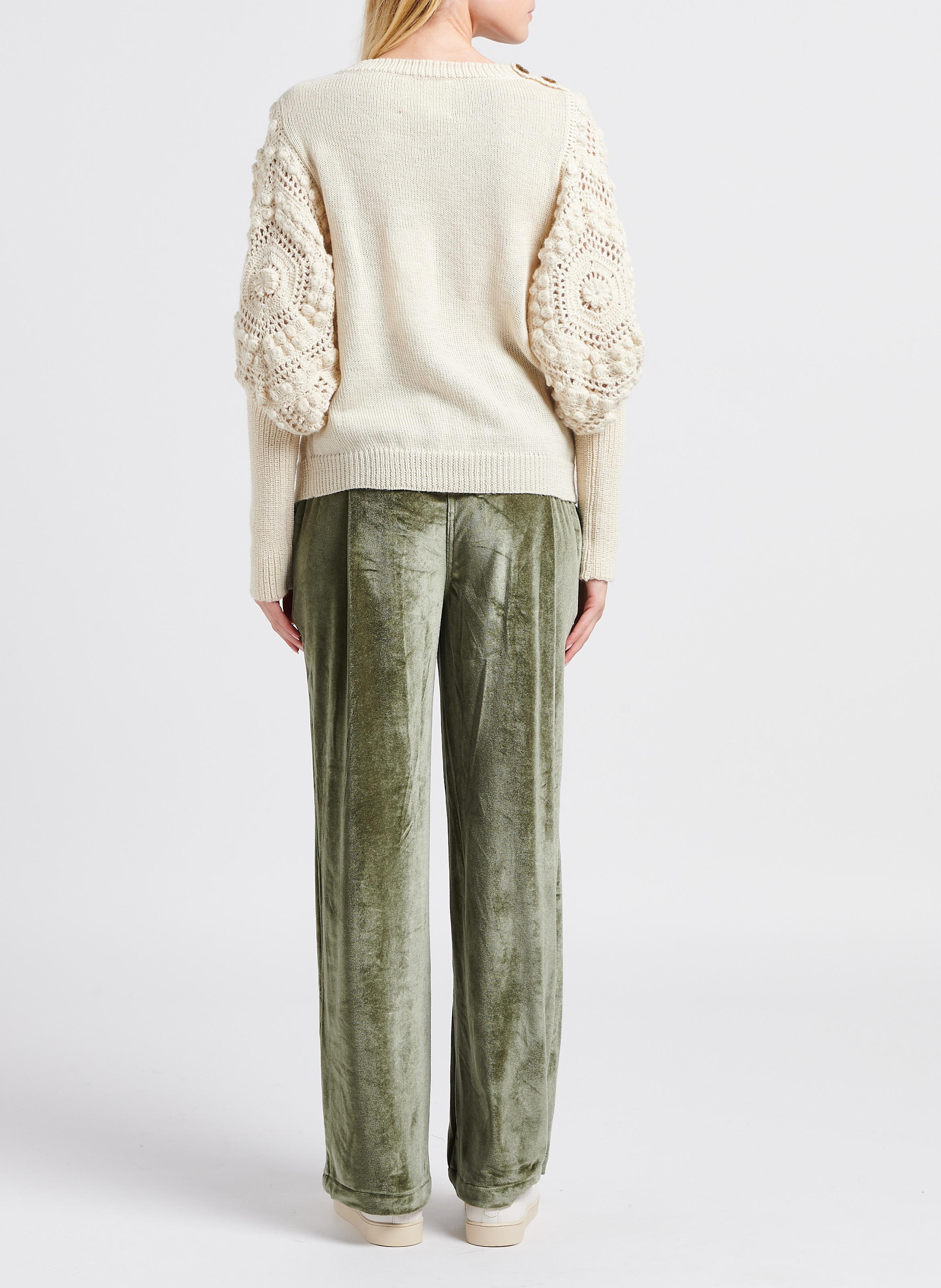 Pantalon large taille haute en velours STELLA PARDO Vert